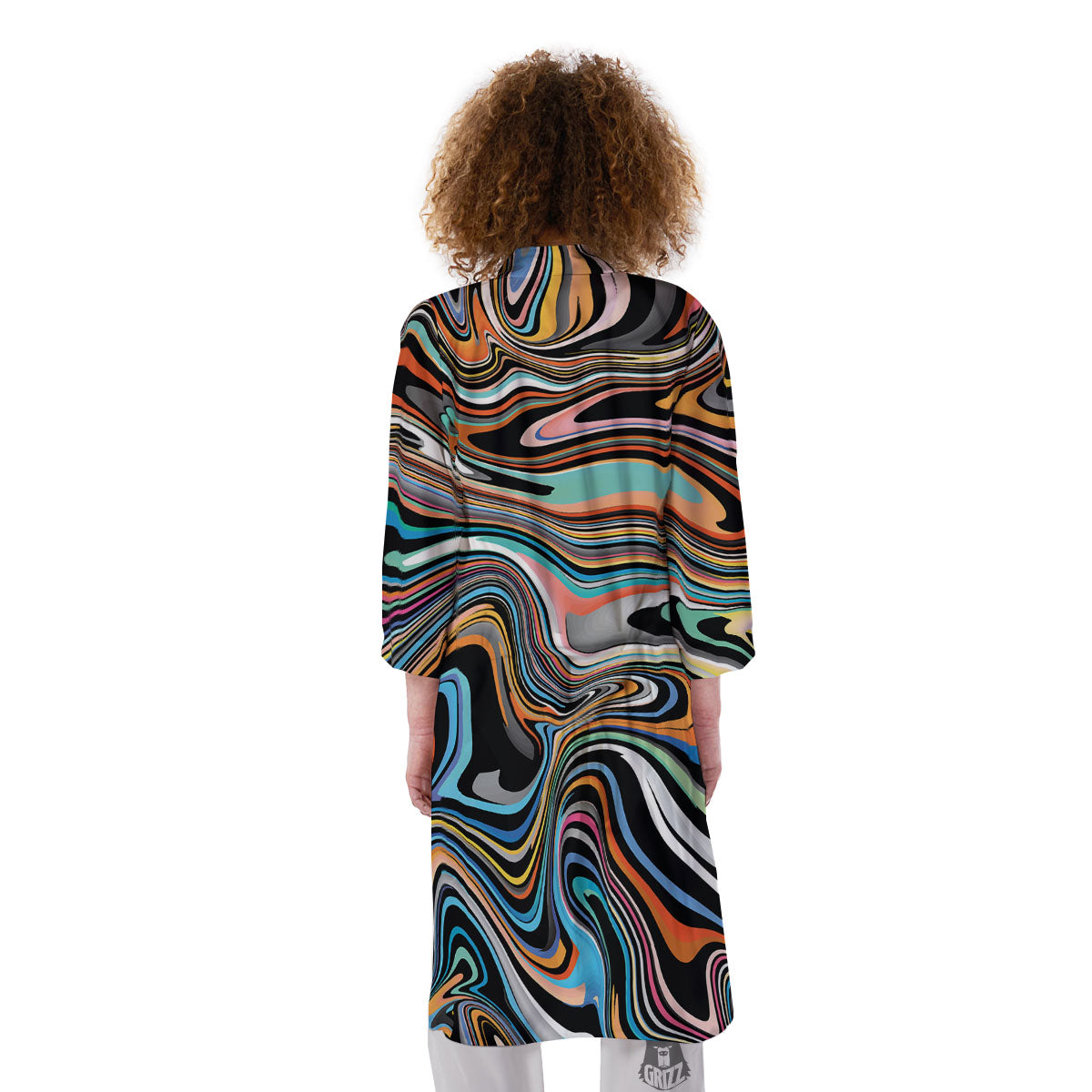 Wavy Psychedelic Print Pattern Kimono-grizzshop
