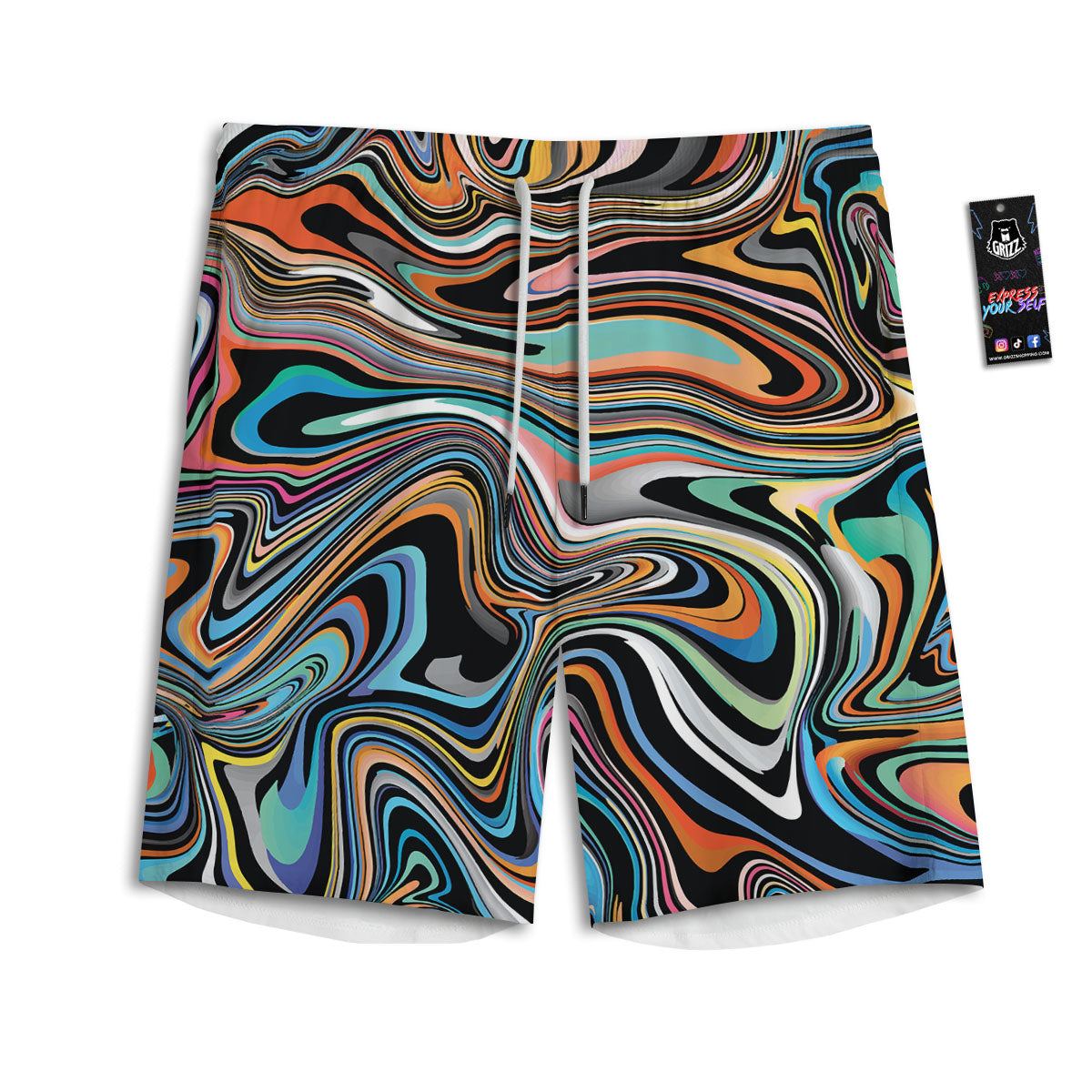 Wavy Psychedelic Print Pattern Men's Athletic Shorts
