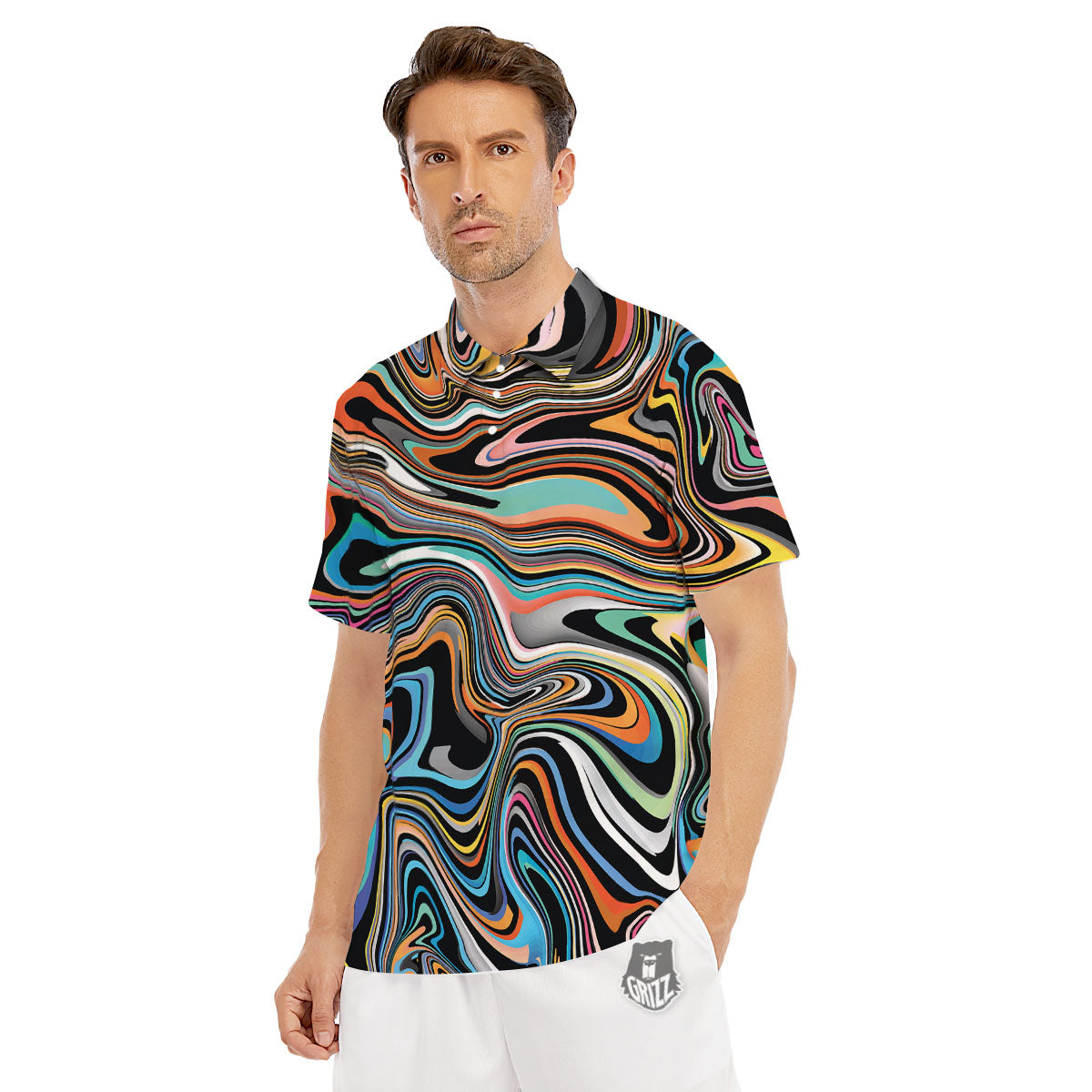 Wavy Psychedelic Print Pattern Men's Golf Shirts-grizzshop