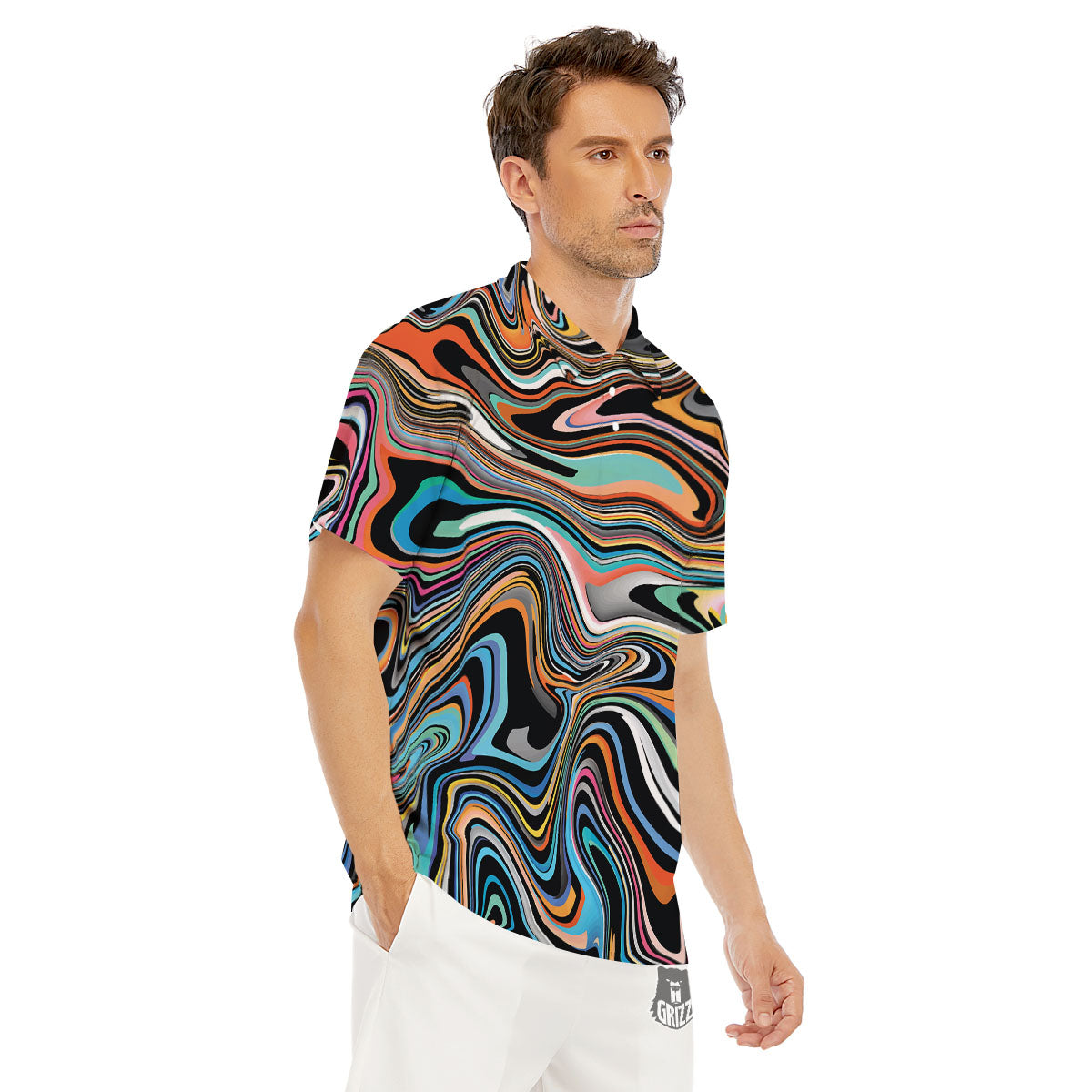 Wavy Psychedelic Print Pattern Men's Golf Shirts-grizzshop