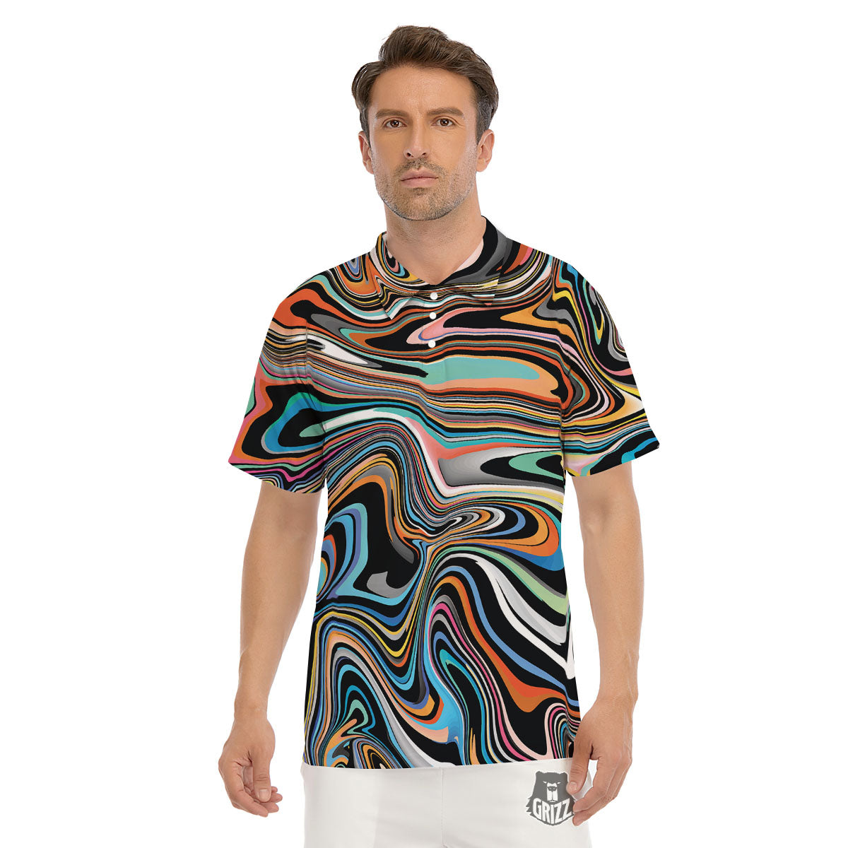 Wavy Psychedelic Print Pattern Men's Golf Shirts-grizzshop