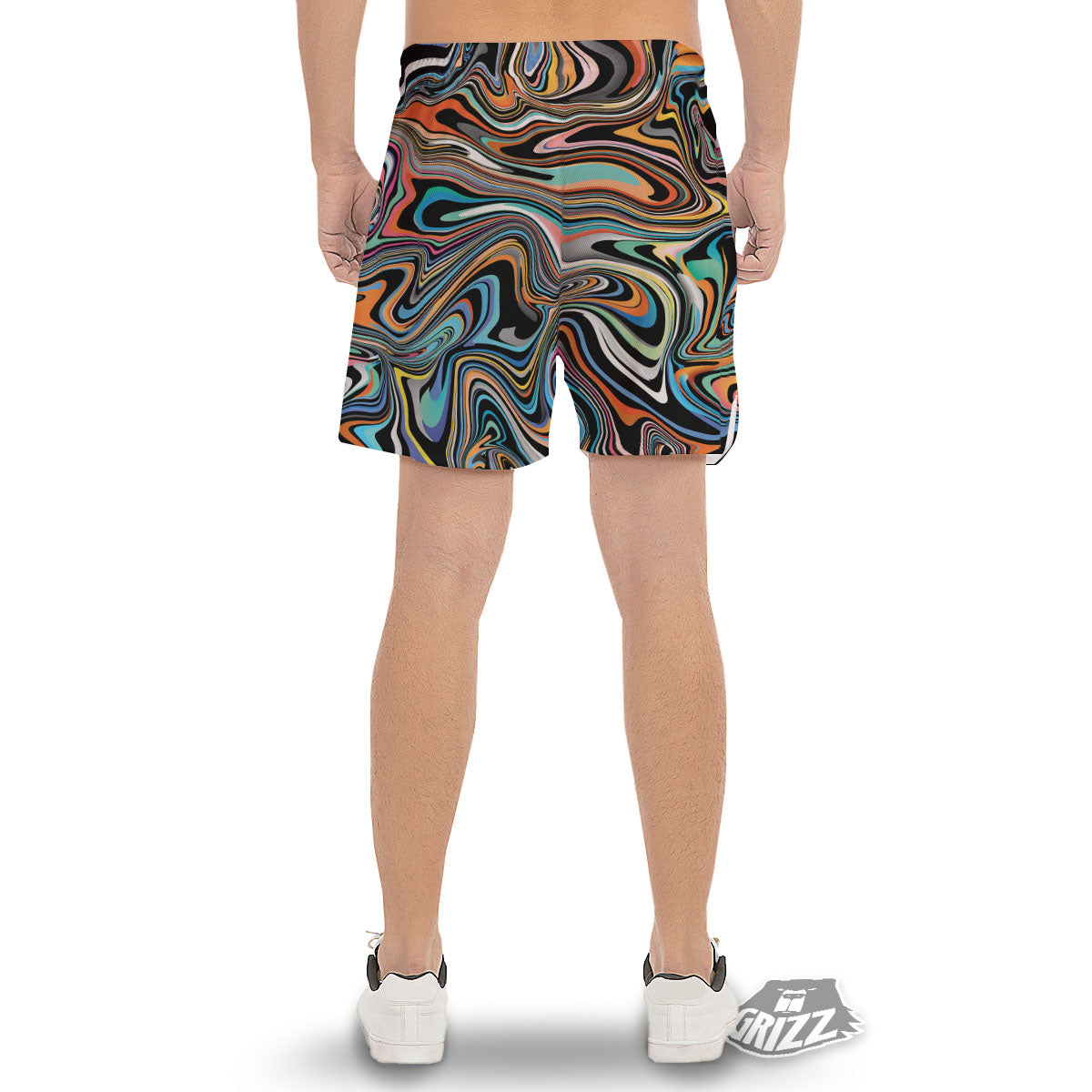 Wavy Psychedelic Print Pattern Men's Gym Shorts-grizzshop