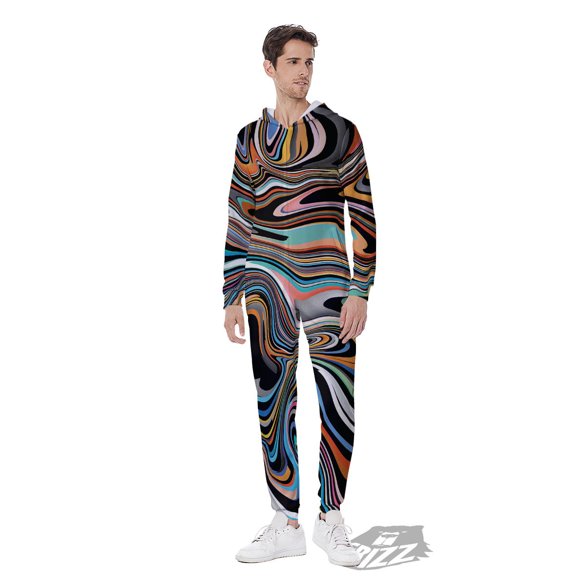 Wavy Psychedelic Print Pattern Men's Jumpsuit-grizzshop