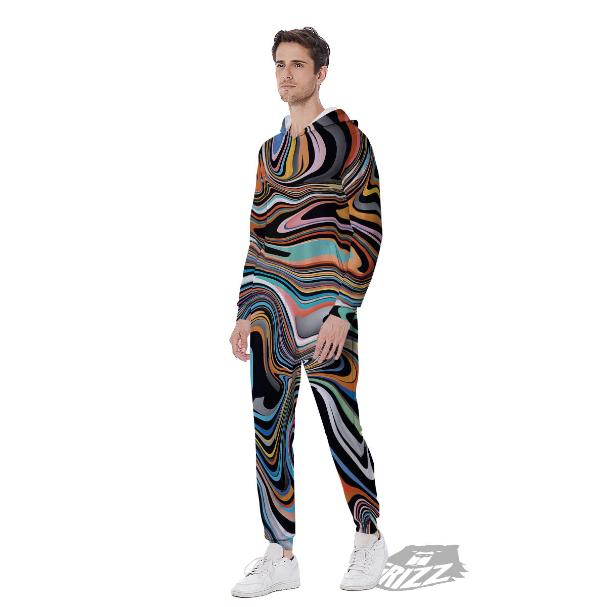 Wavy Psychedelic Print Pattern Men's Jumpsuit-grizzshop