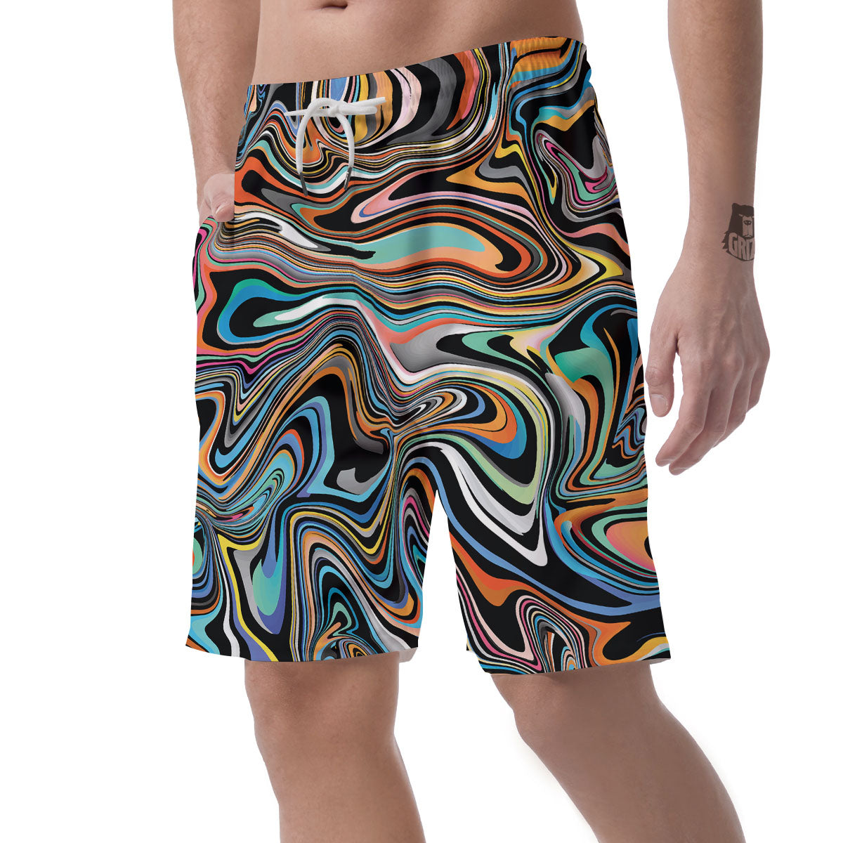 Wavy Psychedelic Print Pattern Men's Shorts-grizzshop