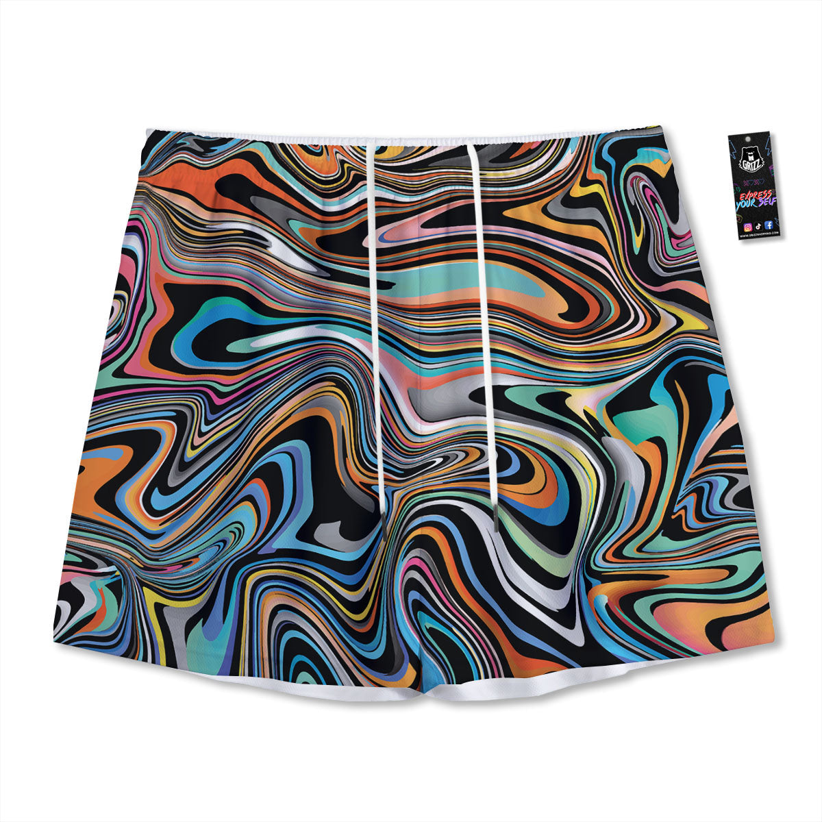 Wavy Psychedelic Print Pattern Mesh Shorts