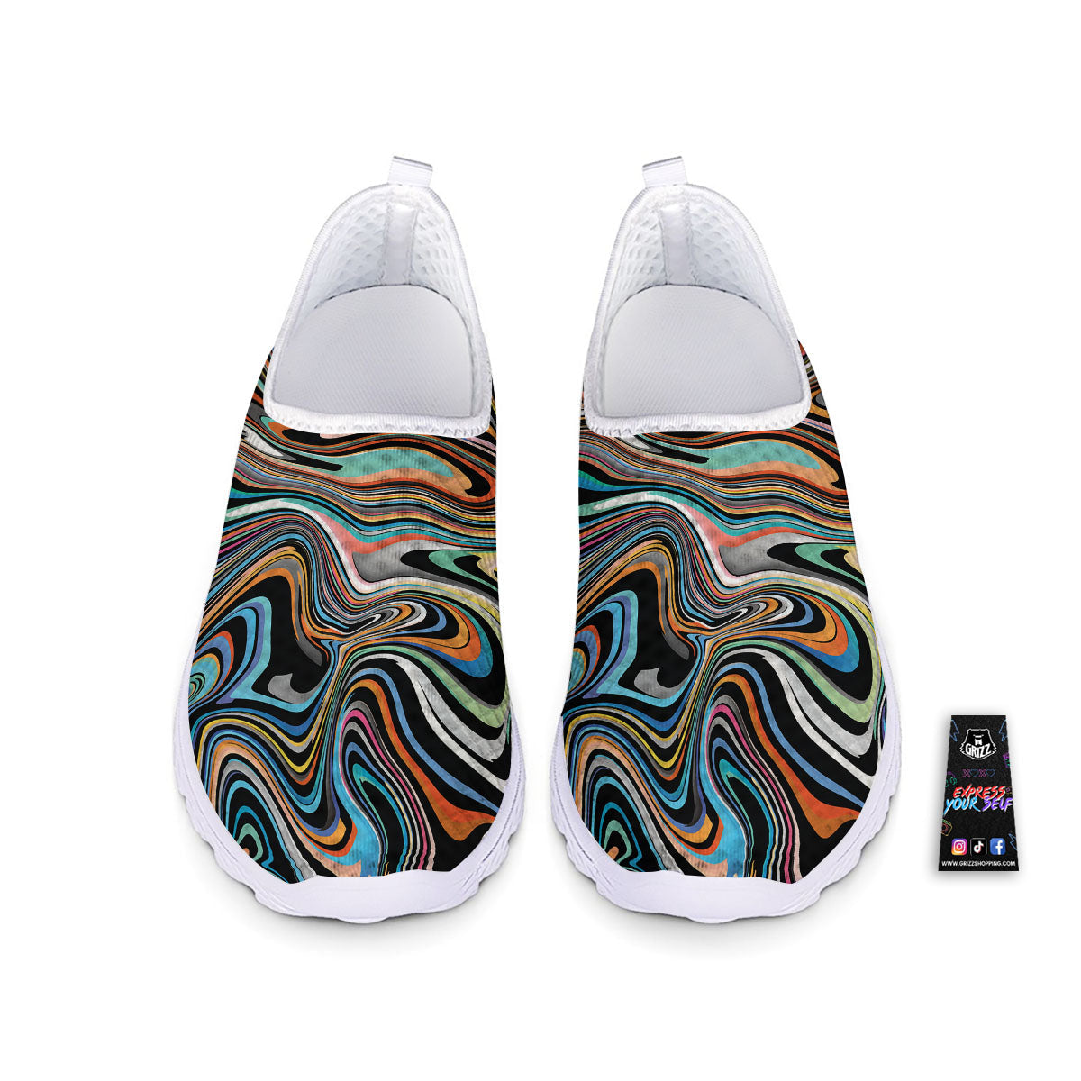 Wavy Psychedelic Print Pattern Nurse Shoes-grizzshop