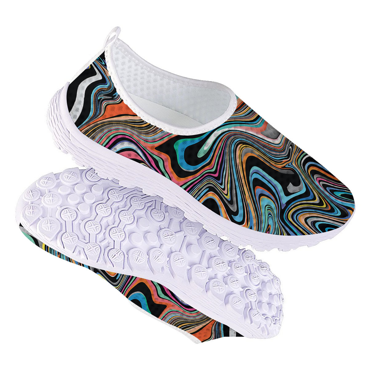 Wavy Psychedelic Print Pattern Nurse Shoes-grizzshop
