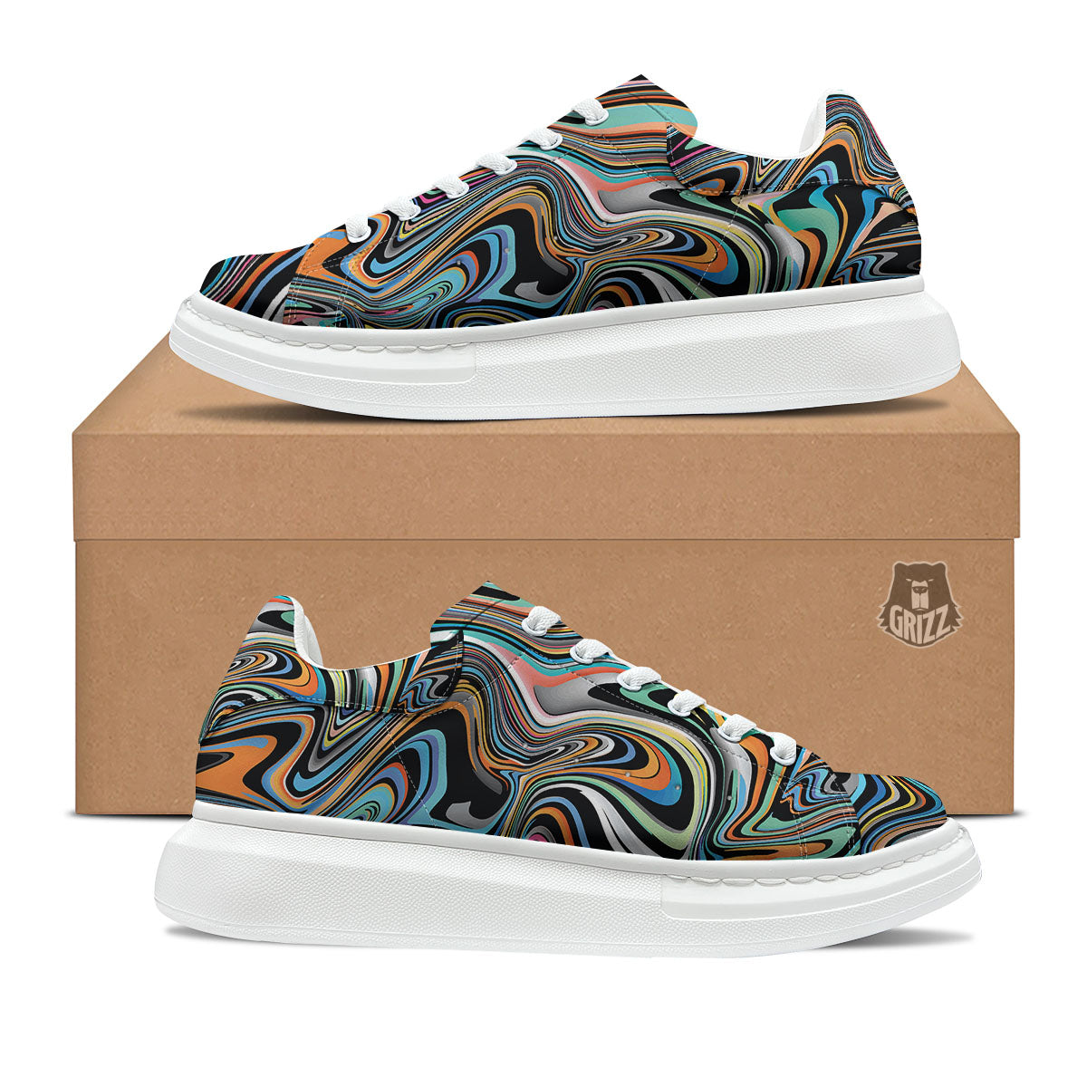 Wavy Psychedelic Print Pattern Platform Shoes-grizzshop
