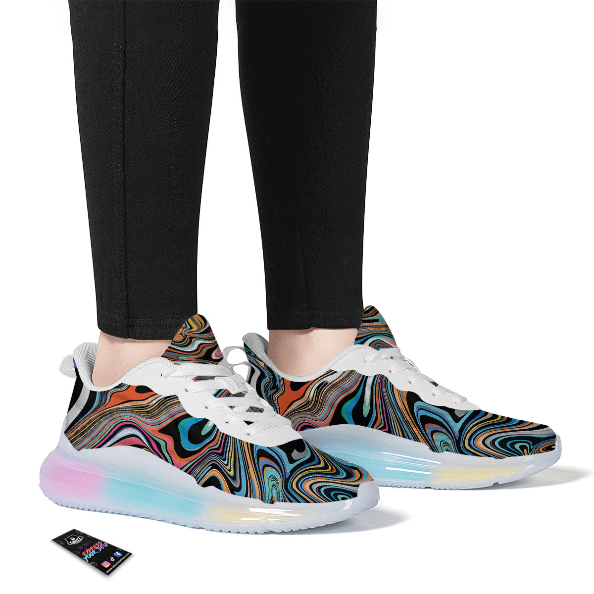 Wavy Psychedelic Print Pattern Running Sneakers-grizzshop