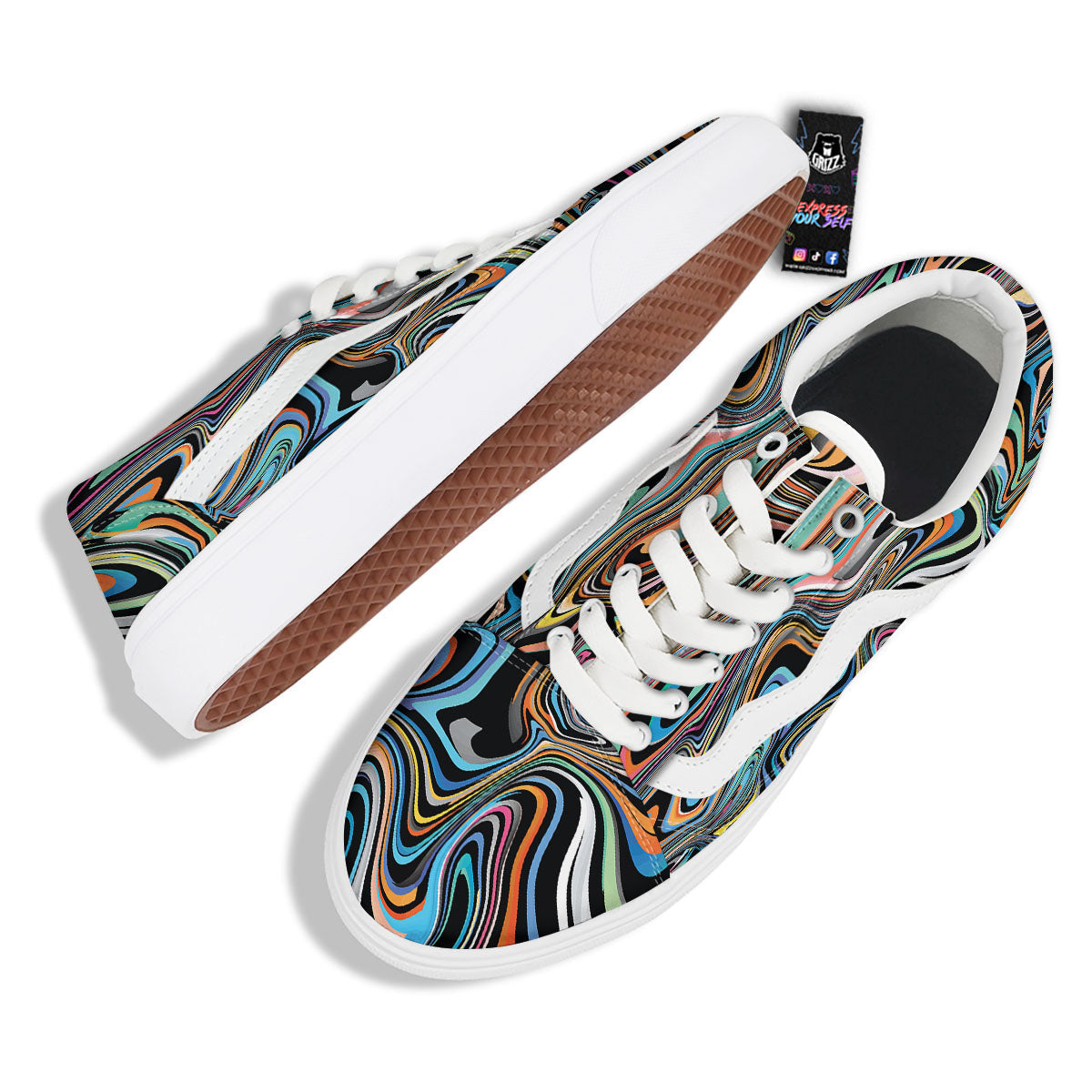 Wavy Psychedelic Print Pattern Skate Shoes-grizzshop