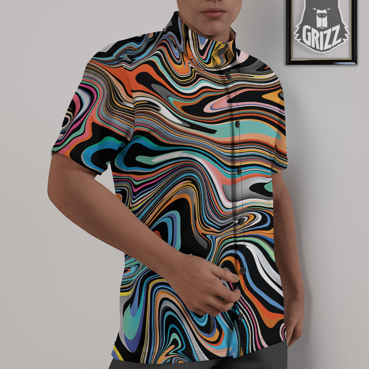 Wavy Psychedelic Print Pattern Untucked Shirts-grizzshop