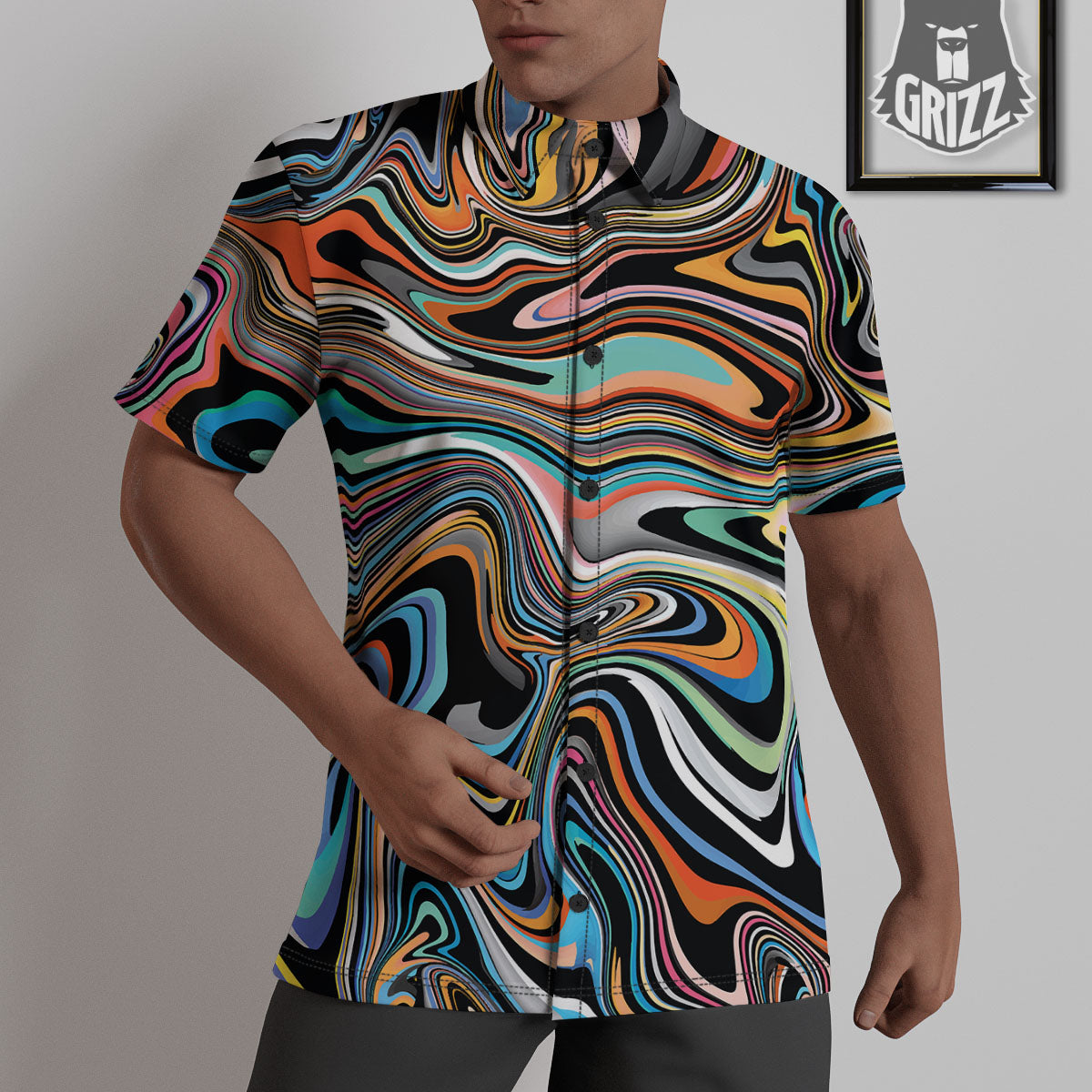 Wavy Psychedelic Print Pattern Untucked Shirts-grizzshop