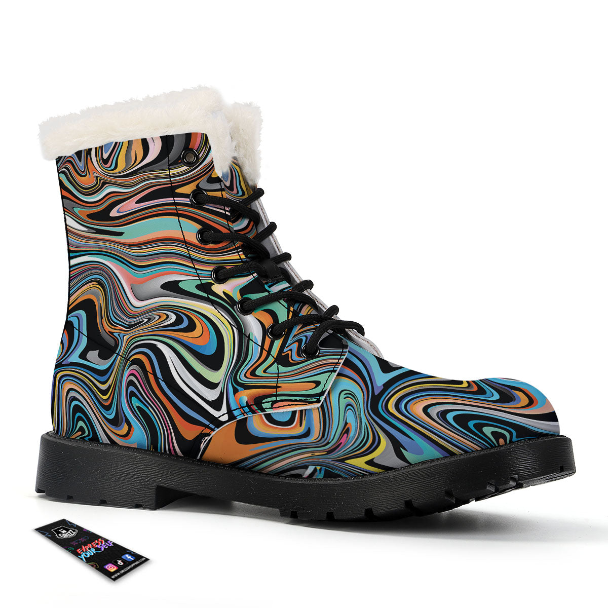 Wavy Psychedelic Print Pattern Winter Boots-grizzshop