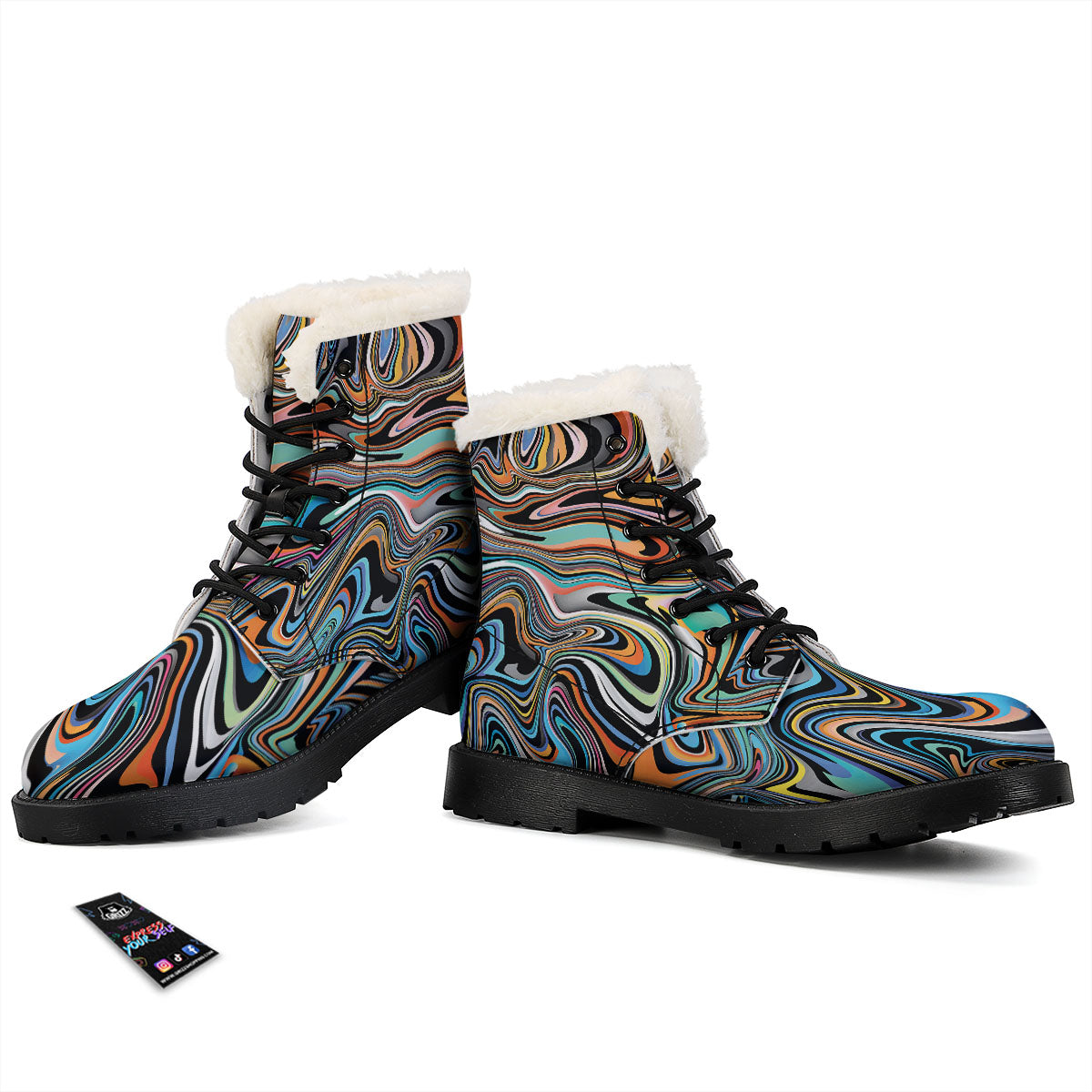 Wavy Psychedelic Print Pattern Winter Boots-grizzshop