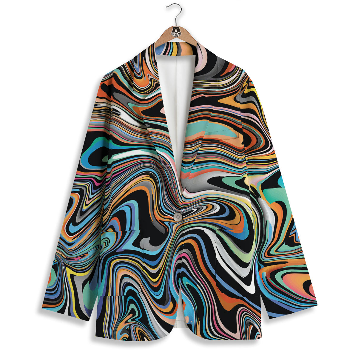 Wavy Psychedelic Print Pattern Women's Blazer-grizzshop