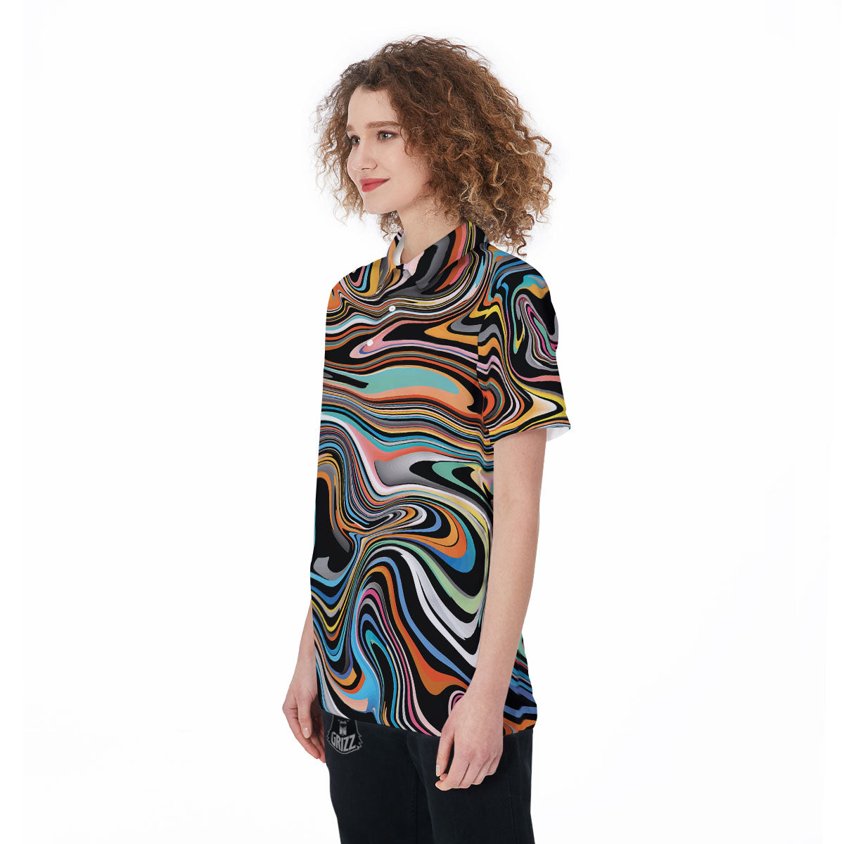 Wavy Psychedelic Print Pattern Women's Golf Shirts-grizzshop