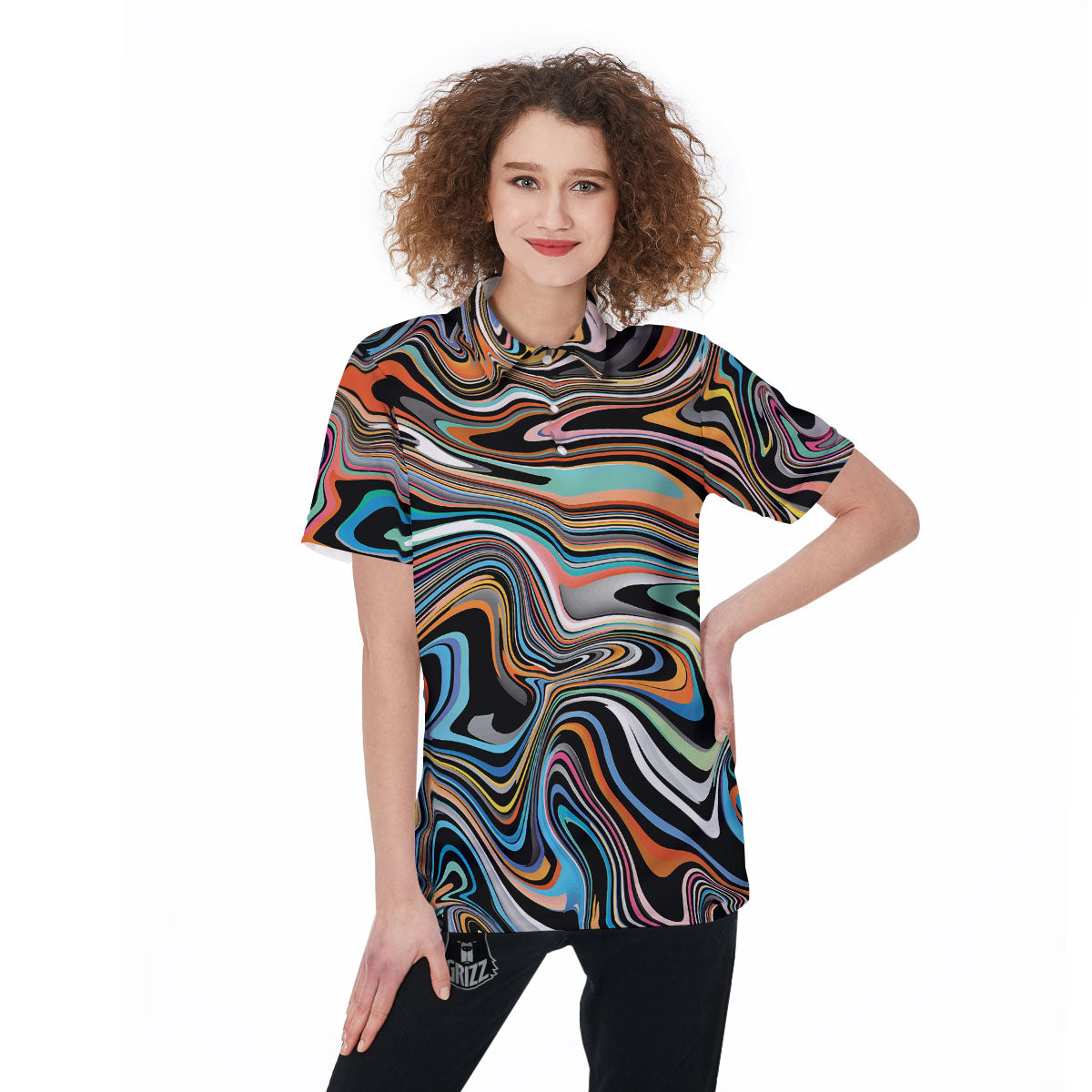 Wavy Psychedelic Print Pattern Women's Golf Shirts-grizzshop