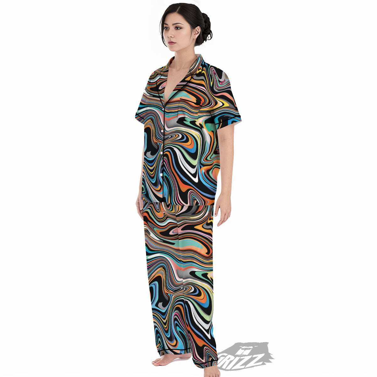 Wavy Psychedelic Print Pattern Women's Pajamas Set-grizzshop