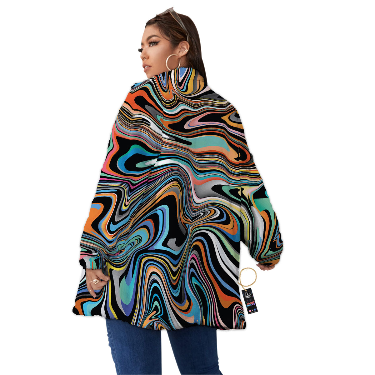Wavy Psychedelic Print Pattern Women's Sherpa Jacket-grizzshop