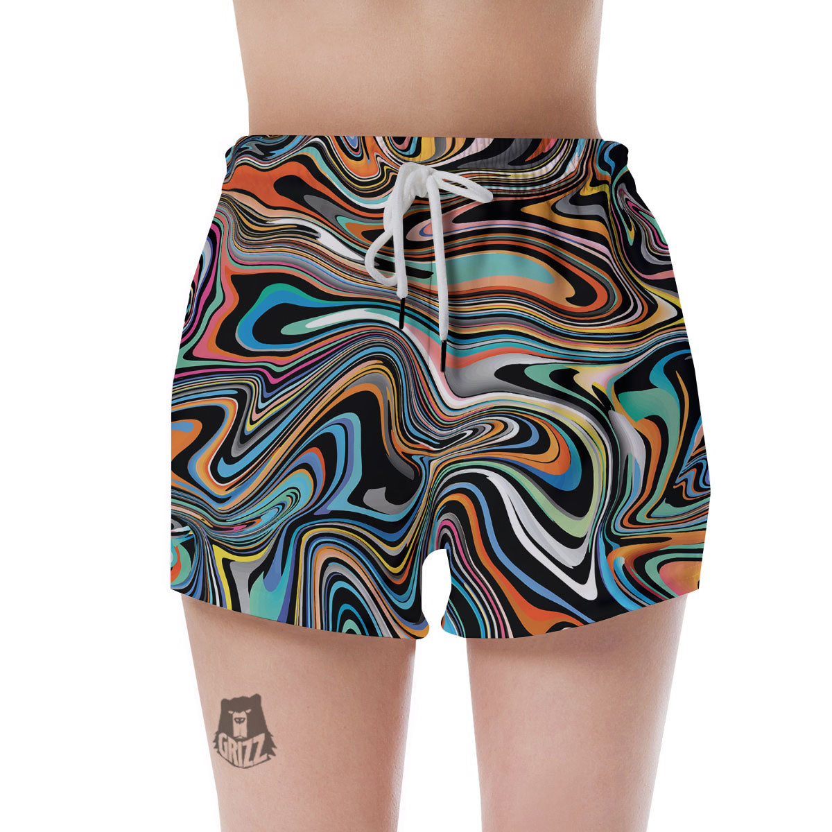 Wavy Psychedelic Print Pattern Women's Shorts-grizzshop