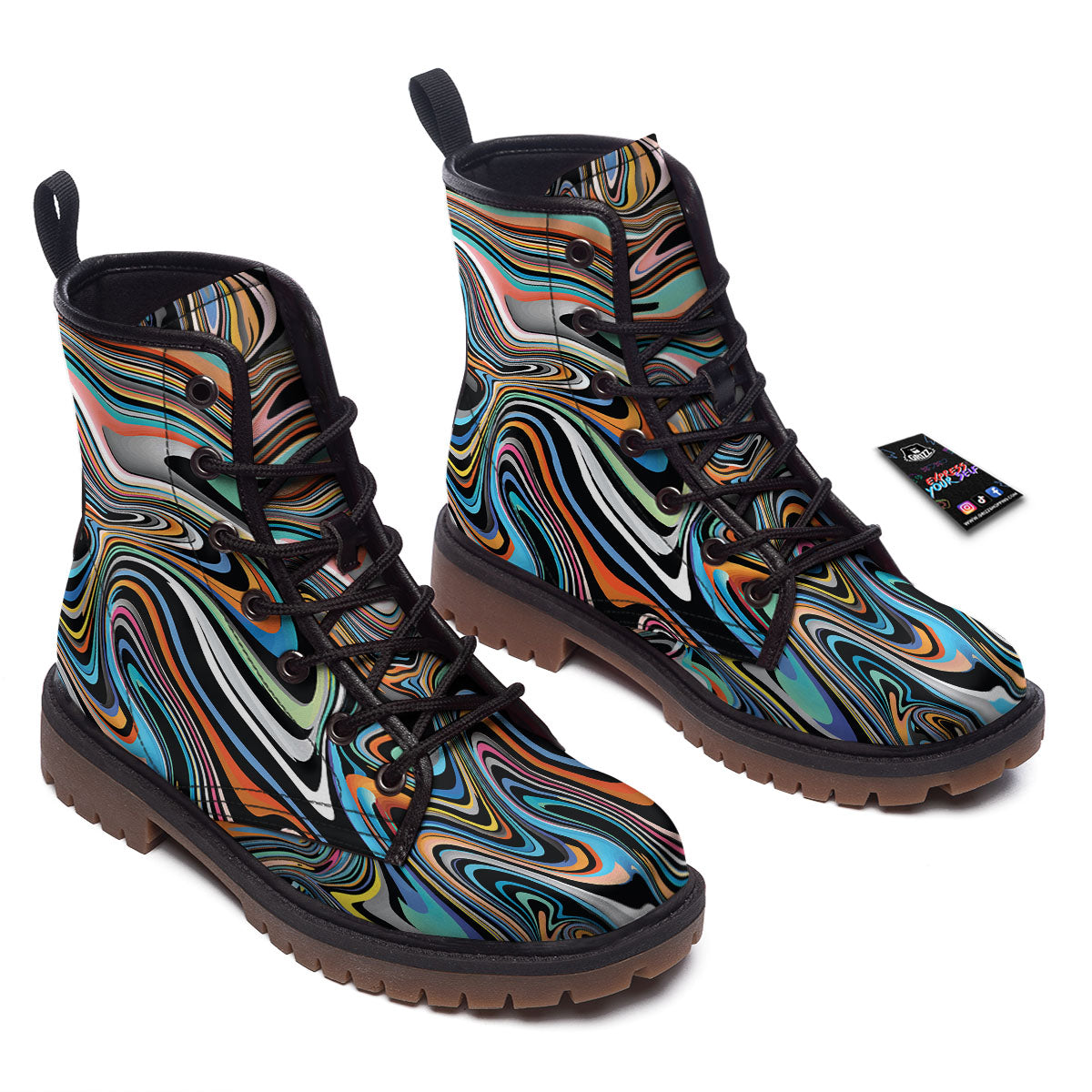 Wavy Psychedelic Print Pattern Work Boots-grizzshop