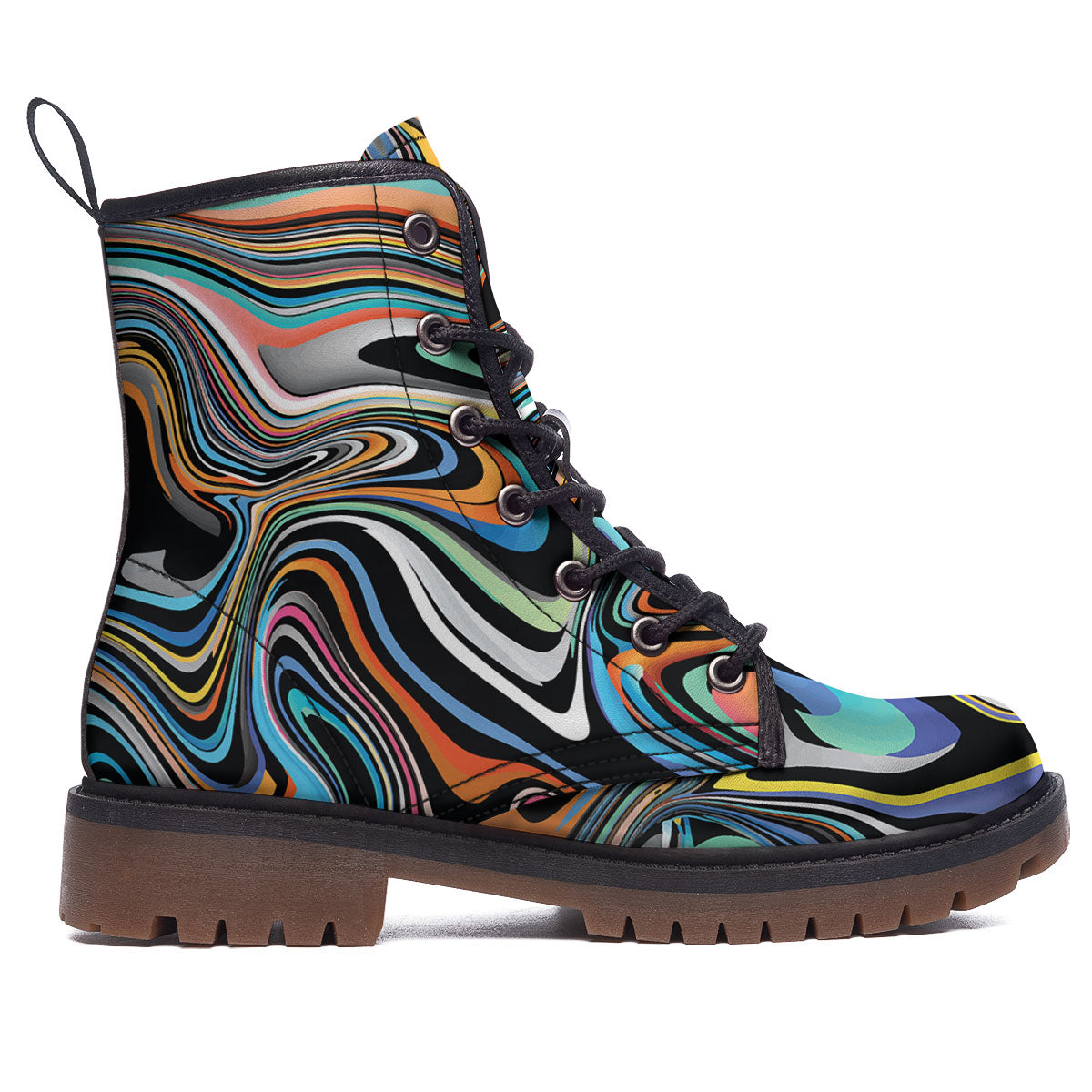 Wavy Psychedelic Print Pattern Work Boots-grizzshop