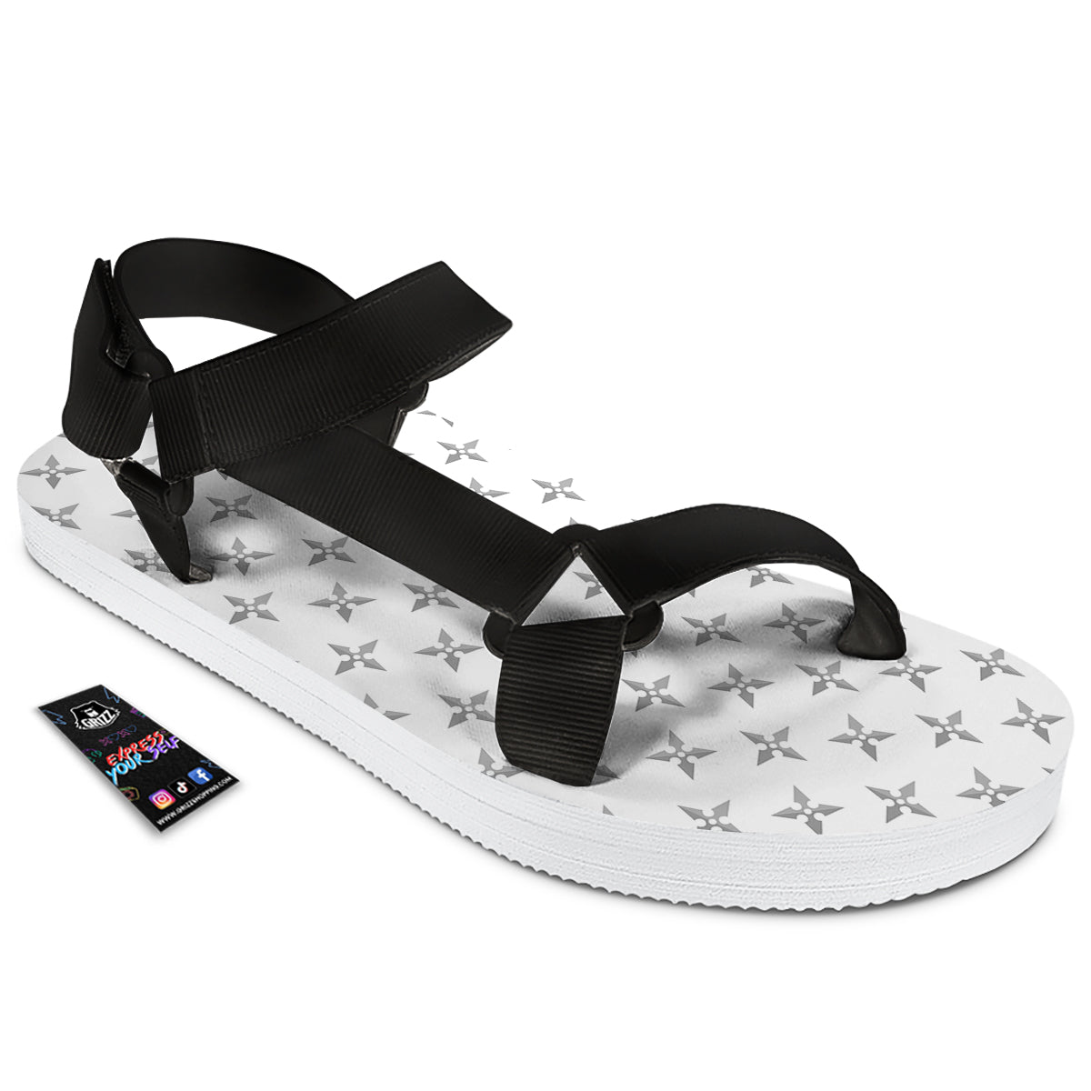 Weapon Ninja Print Pattern Black Open Toe Sandals-grizzshop