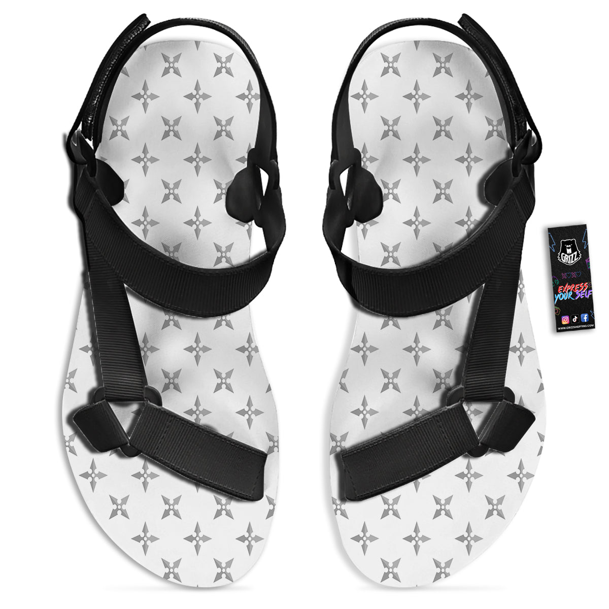 Weapon Ninja Print Pattern Black Open Toe Sandals-grizzshop
