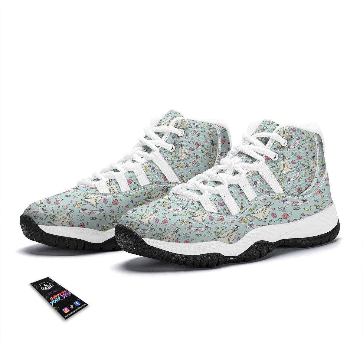 Wedding Pastel Pattern Print White Bball Shoes-grizzshop