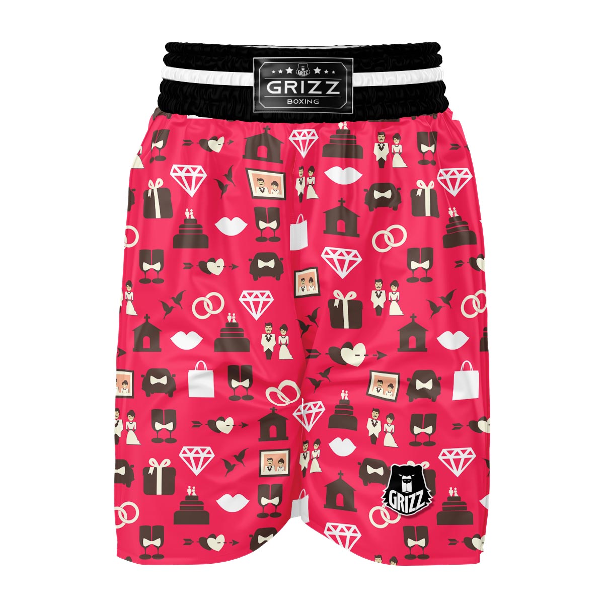 Wedding Pink Print Pattern Boxing Shorts-grizzshop