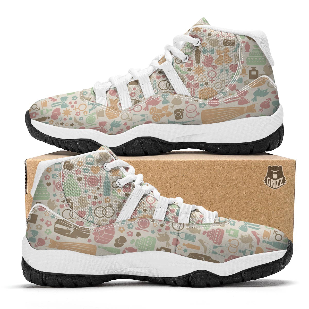 Wedding Print Pattern White Bball Shoes-grizzshop