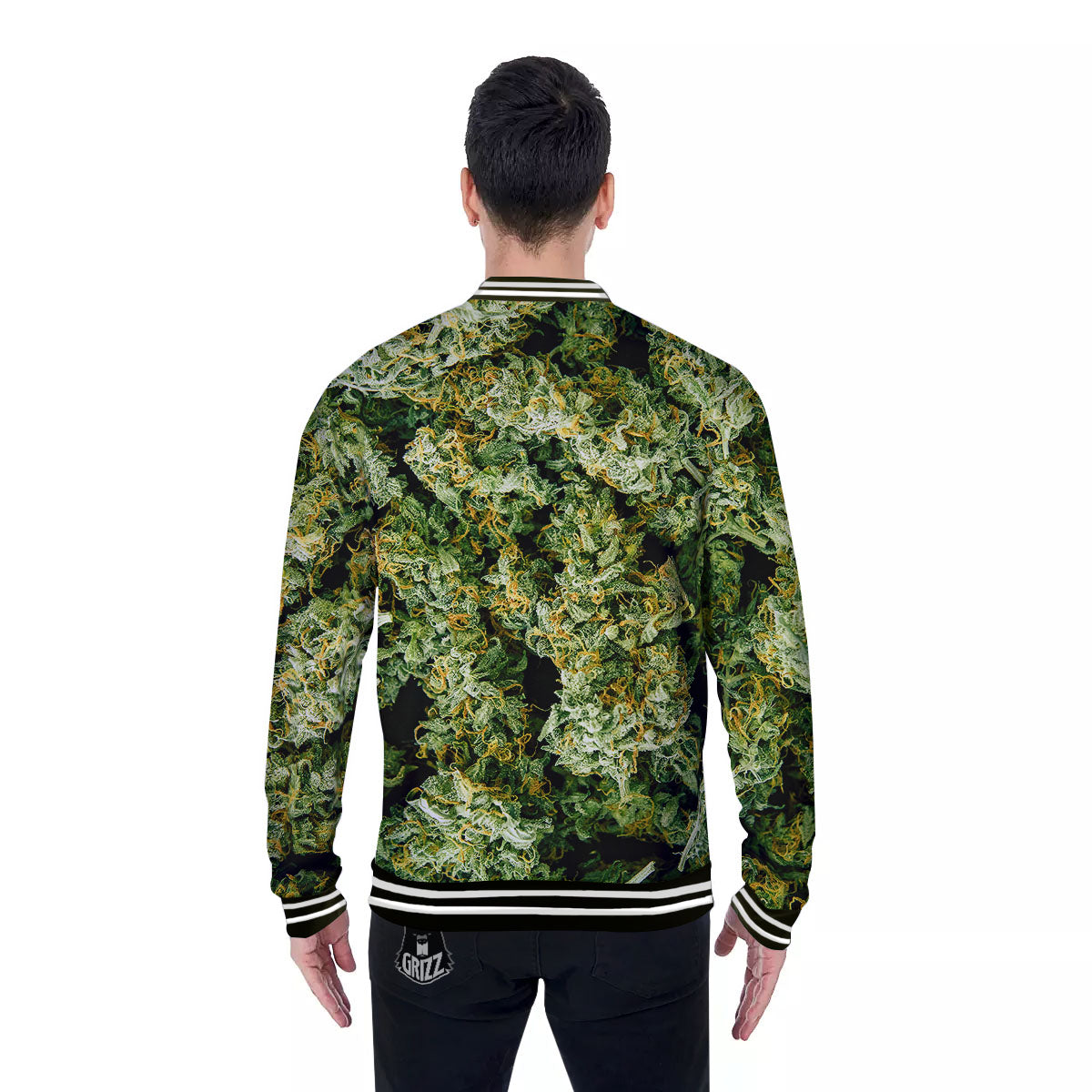 Weed Green Print Baseball Jacket-grizzshop