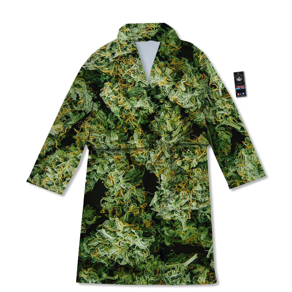 Weed Green Print Bathrobe-grizzshop