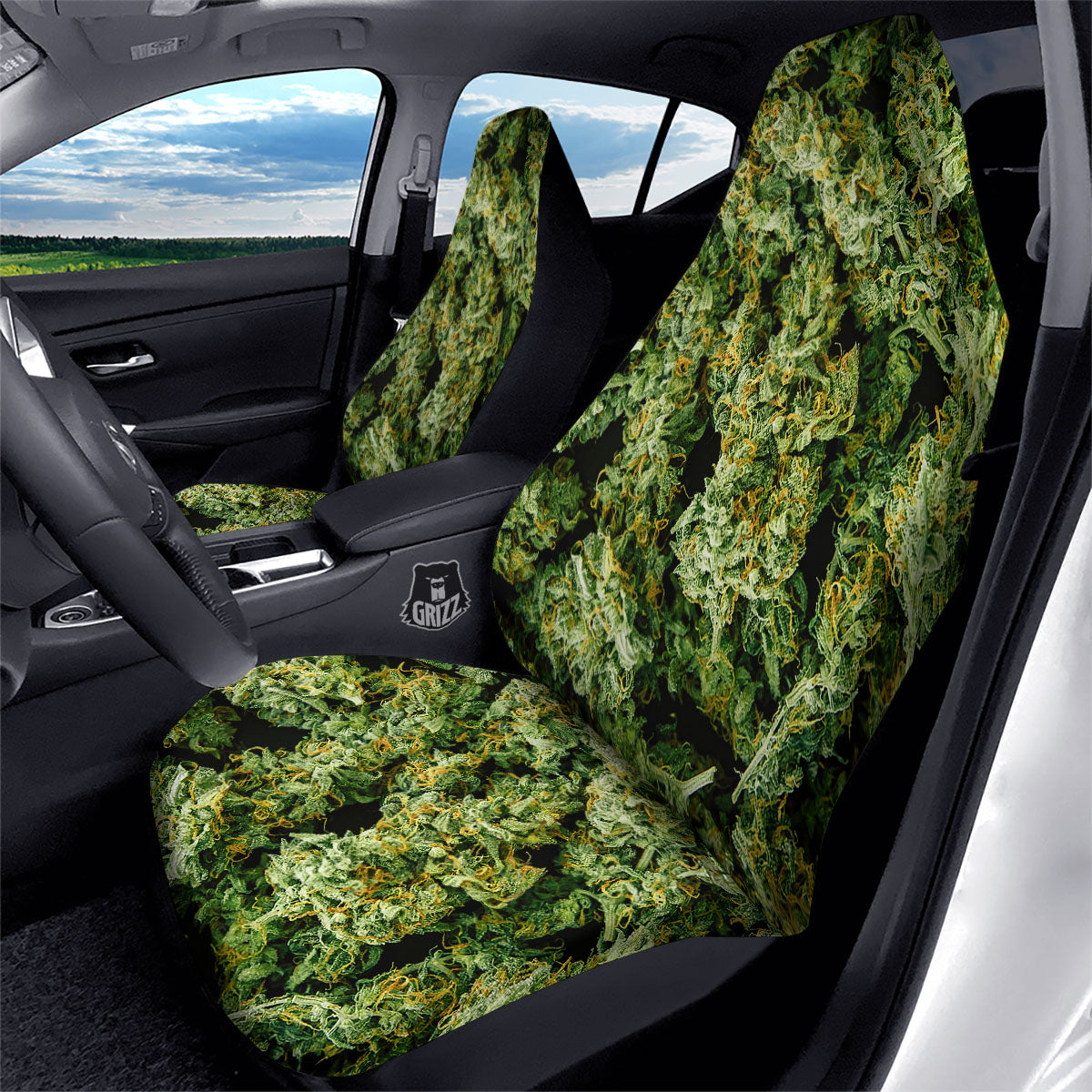 Weed Green Print Car Seat Covers-grizzshop
