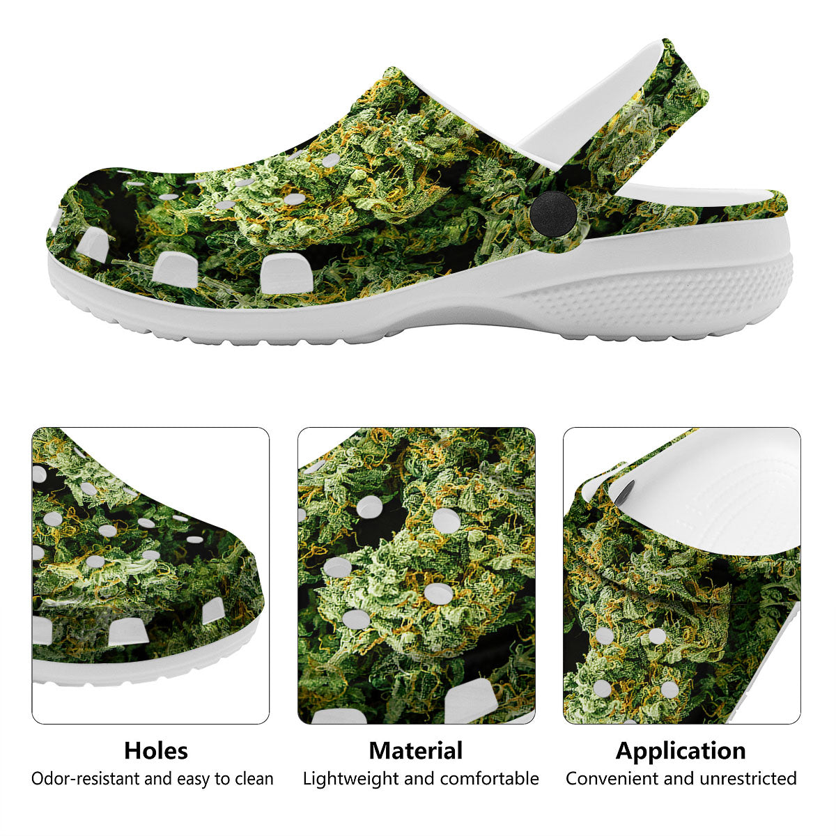 Weed Green Print Clog-grizzshop