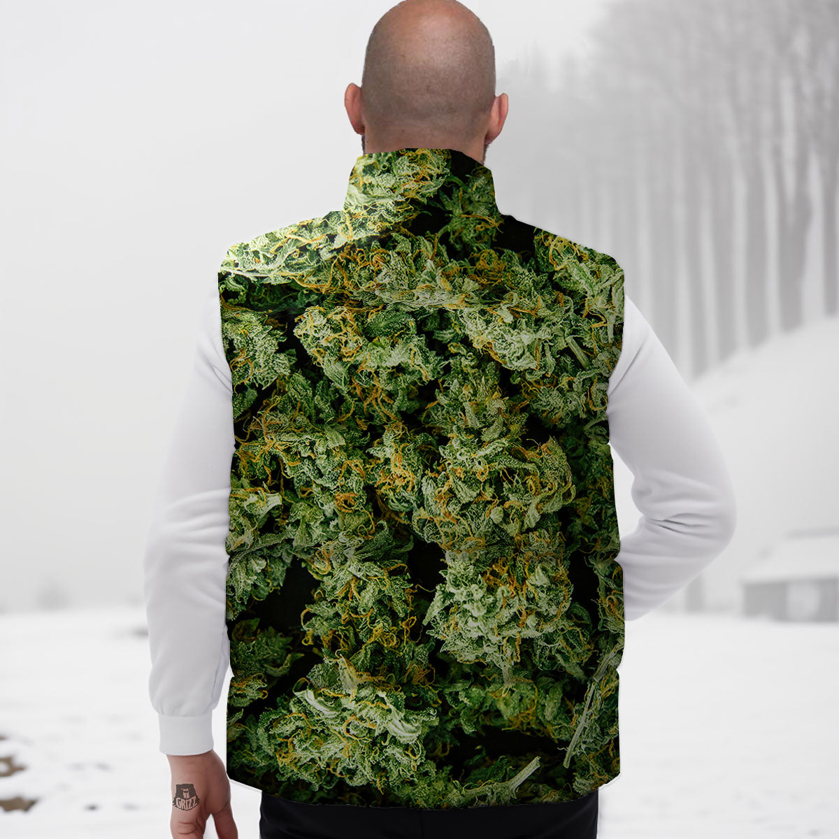 Weed Green Print Down Vest-grizzshop