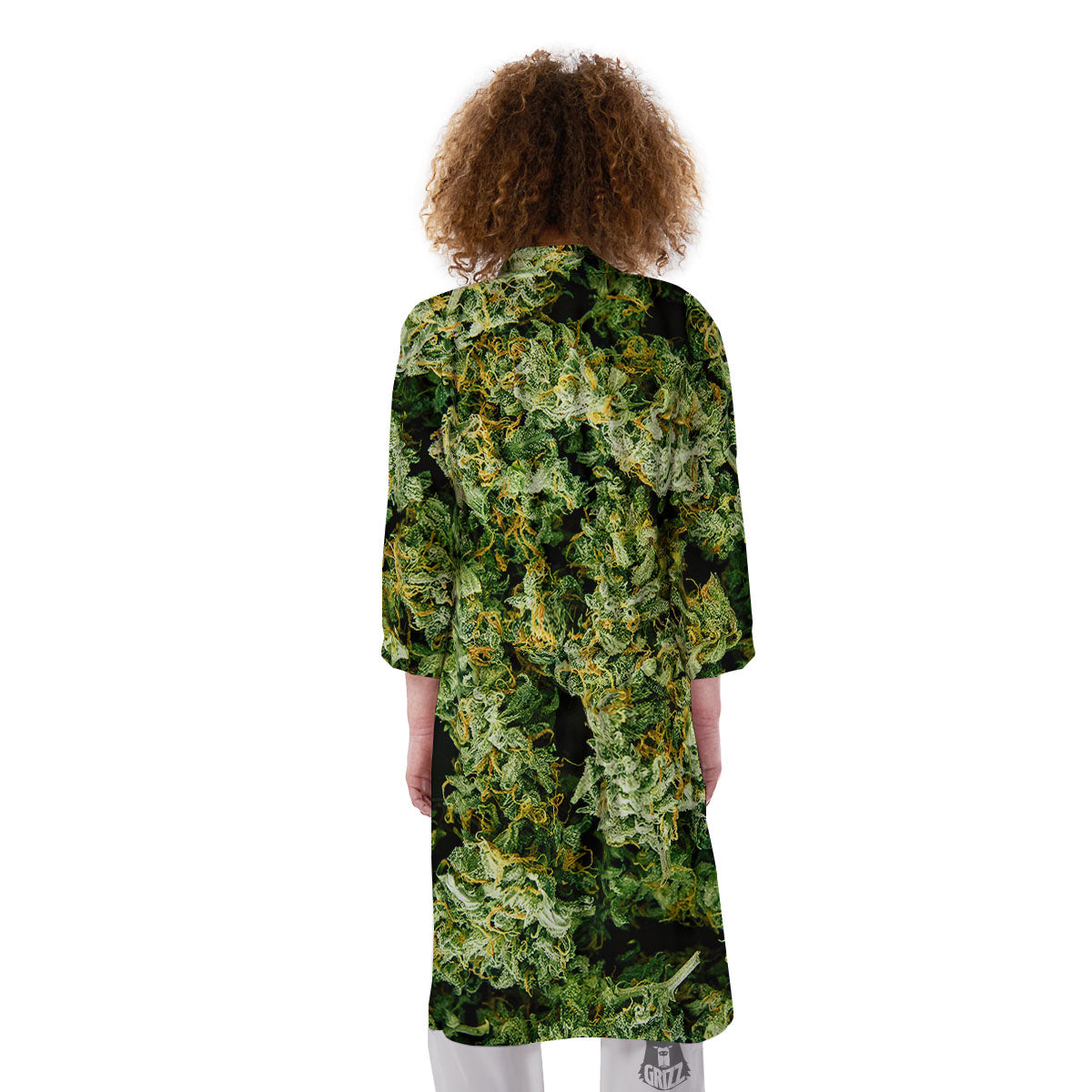 Weed Green Print Kimono-grizzshop