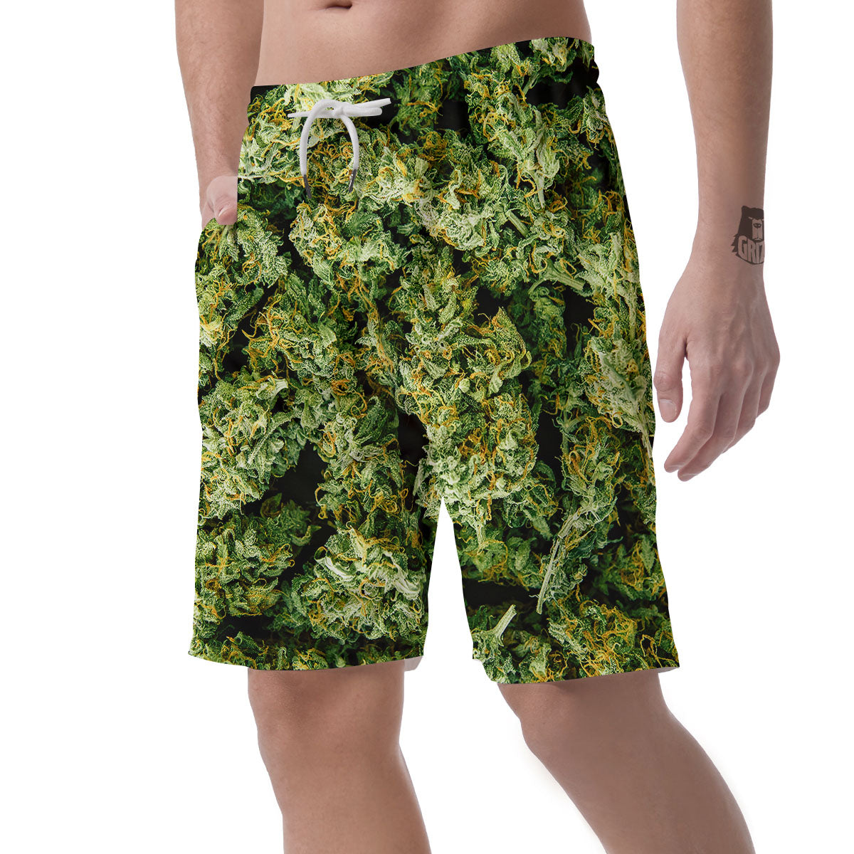 Weed Green Print Men's Shorts-grizzshop