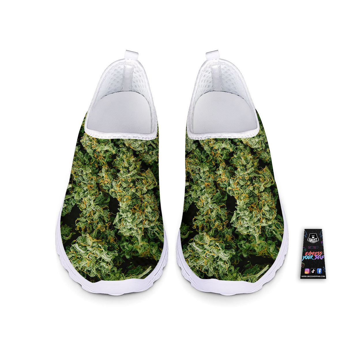 Weed Green Print Nurse Shoes-grizzshop