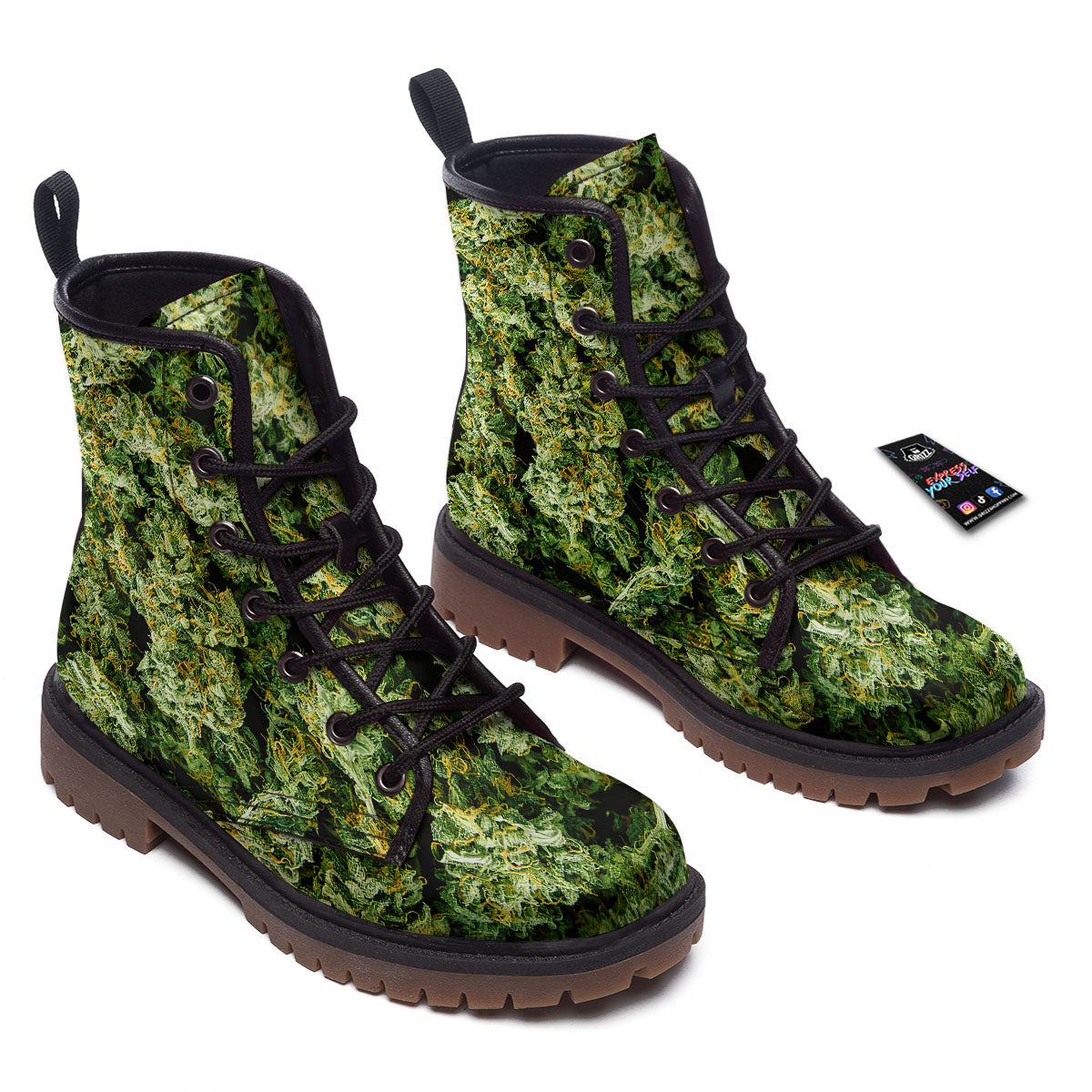 Weed Green Print Work Boots-grizzshop