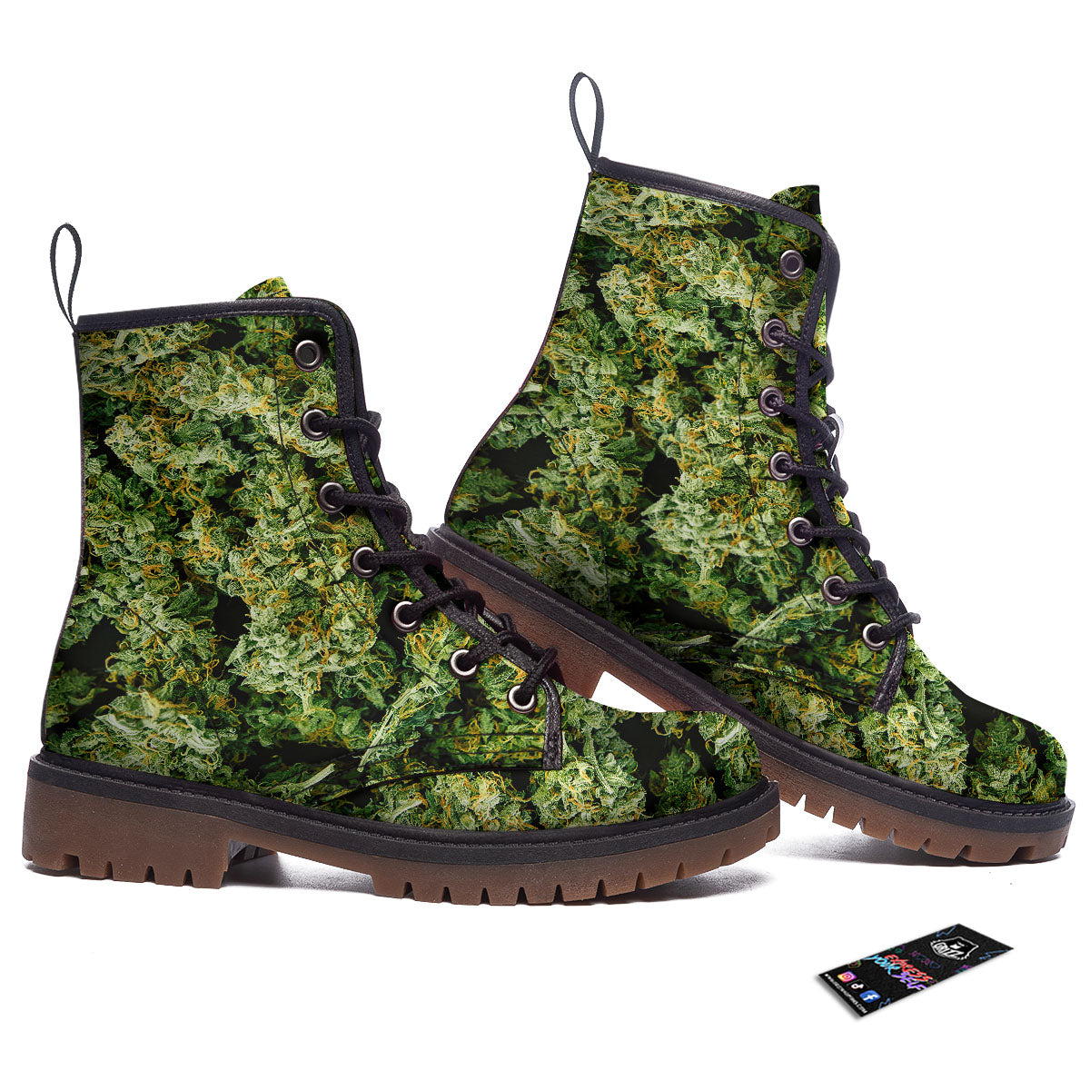 Weed Green Print Work Boots-grizzshop