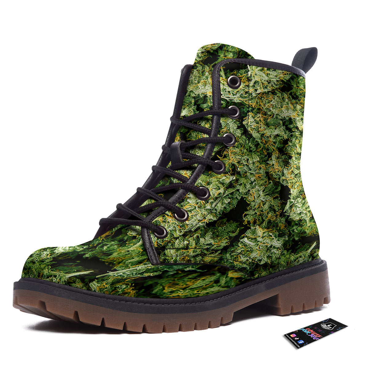 Weed Green Print Work Boots-grizzshop