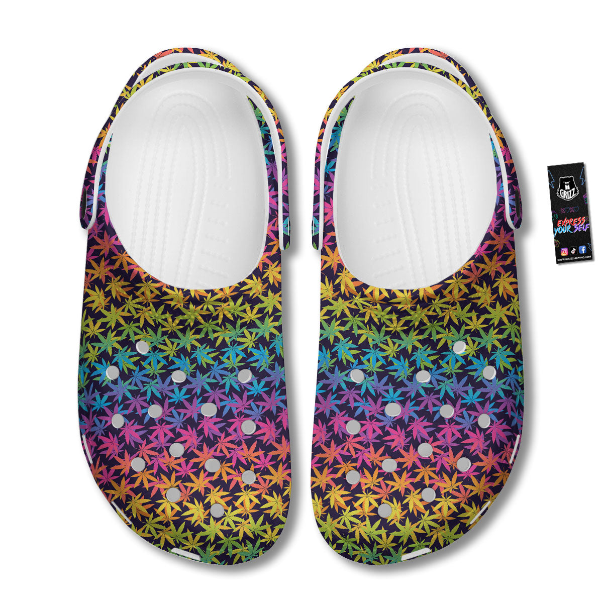 Weed Leaf Colorful Print Pattern Clog-grizzshop