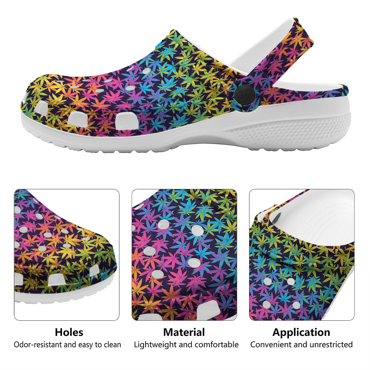 Weed Leaf Colorful Print Pattern Clog-grizzshop