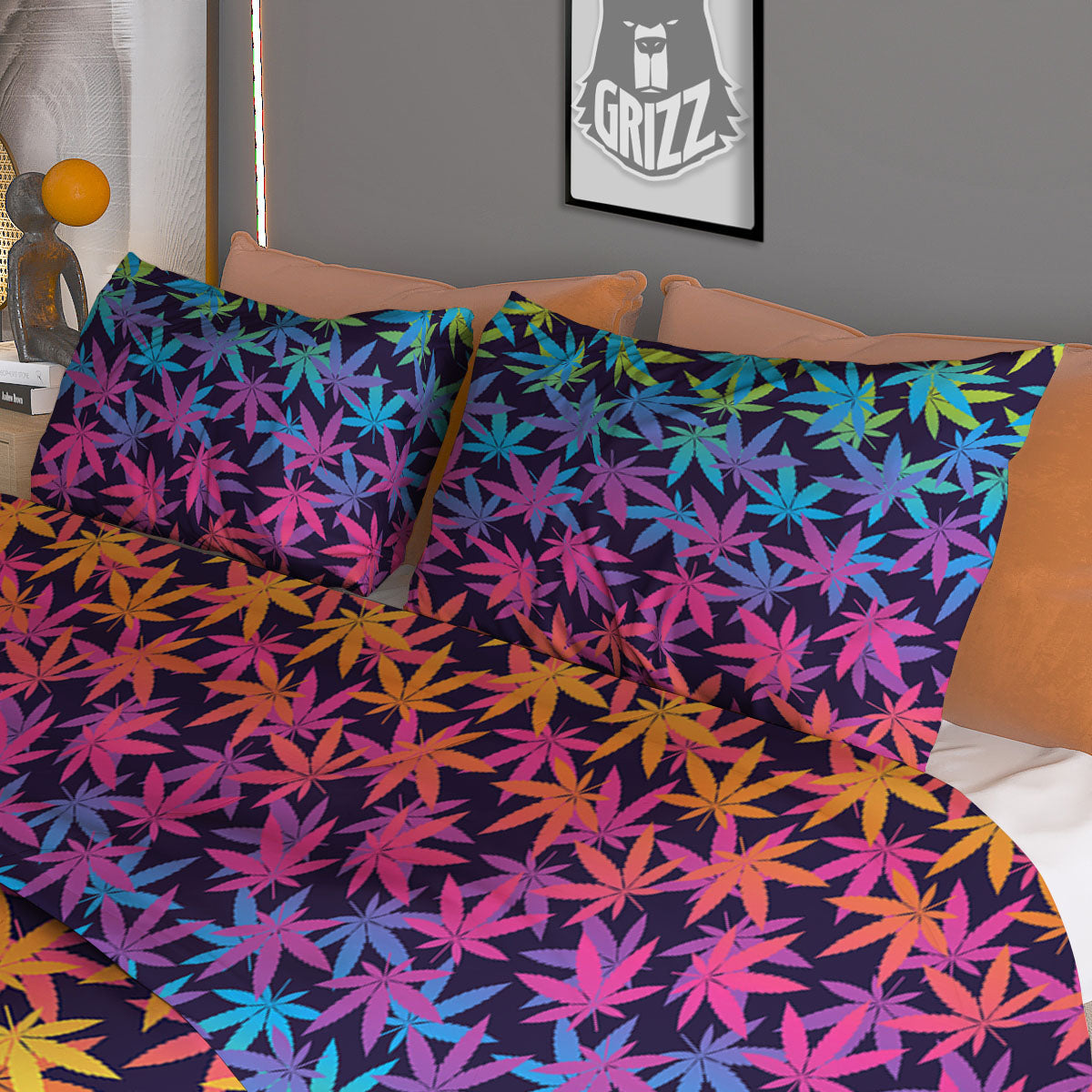 Weed Leaf Colorful Print Pattern Duvet Cover Bedding Set