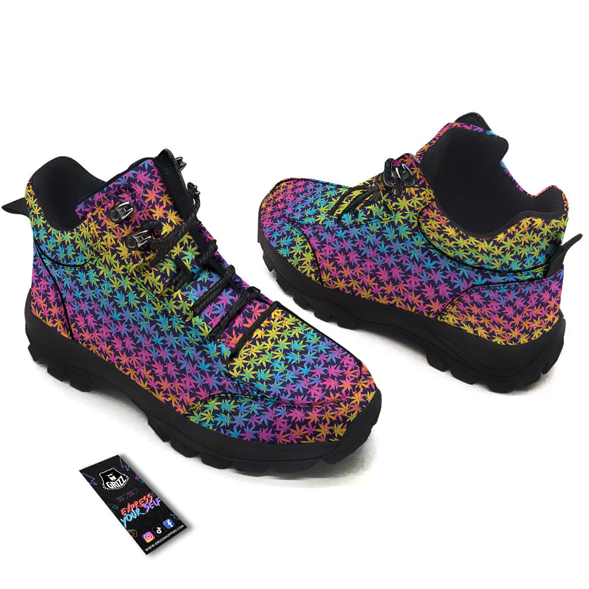 Weed Leaf Colorful Print Pattern Hiking Shoes-grizzshop