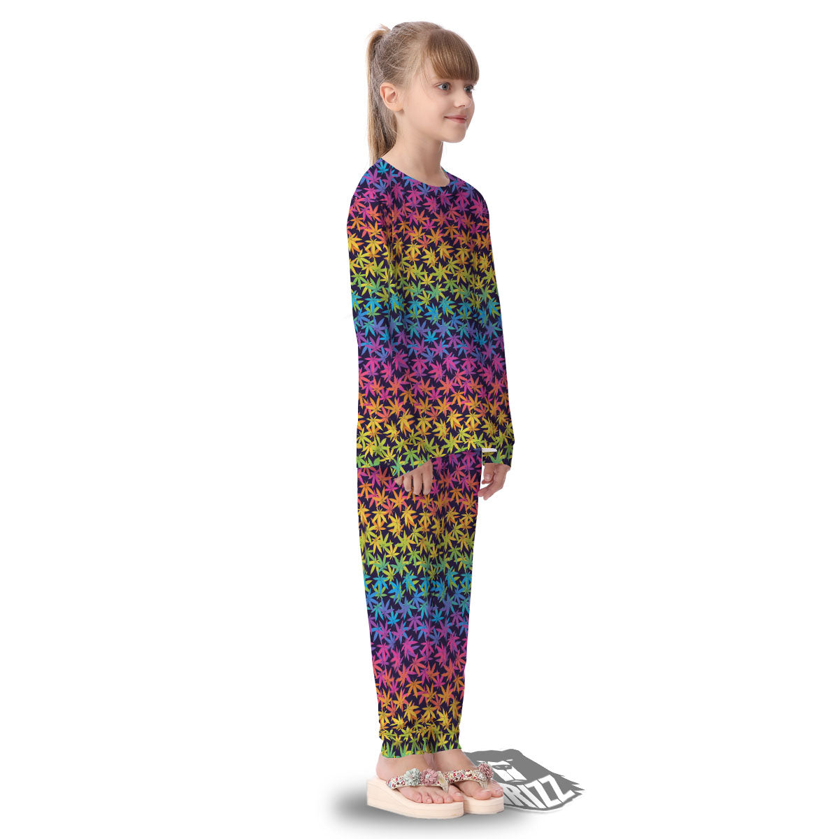 Weed Leaf Colorful Print Pattern Kid's Pajamas-grizzshop