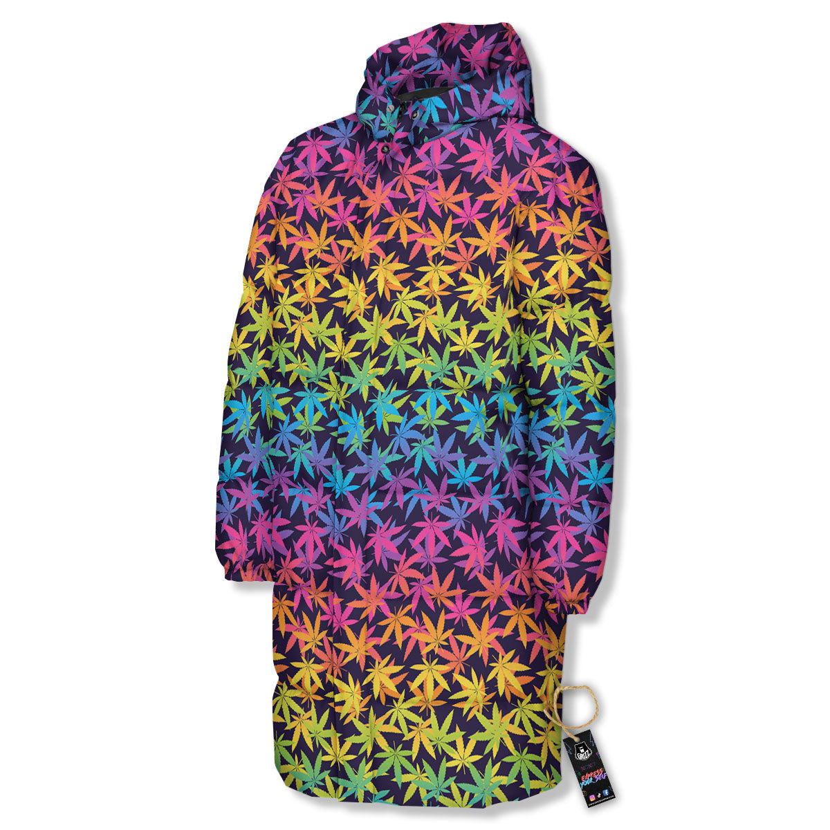 Weed Leaf Colorful Print Pattern Long Down Jacket-grizzshop