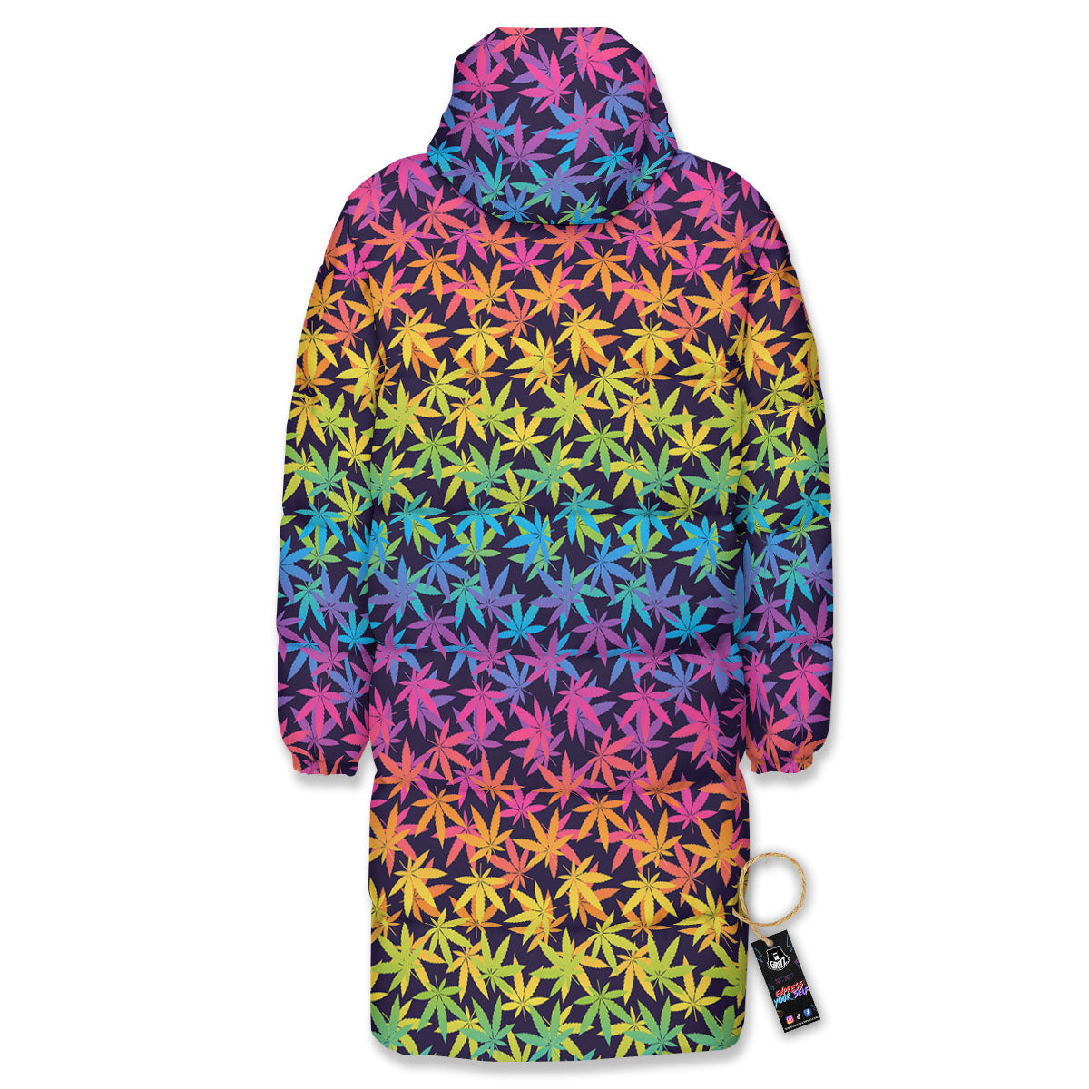 Weed Leaf Colorful Print Pattern Long Down Jacket-grizzshop